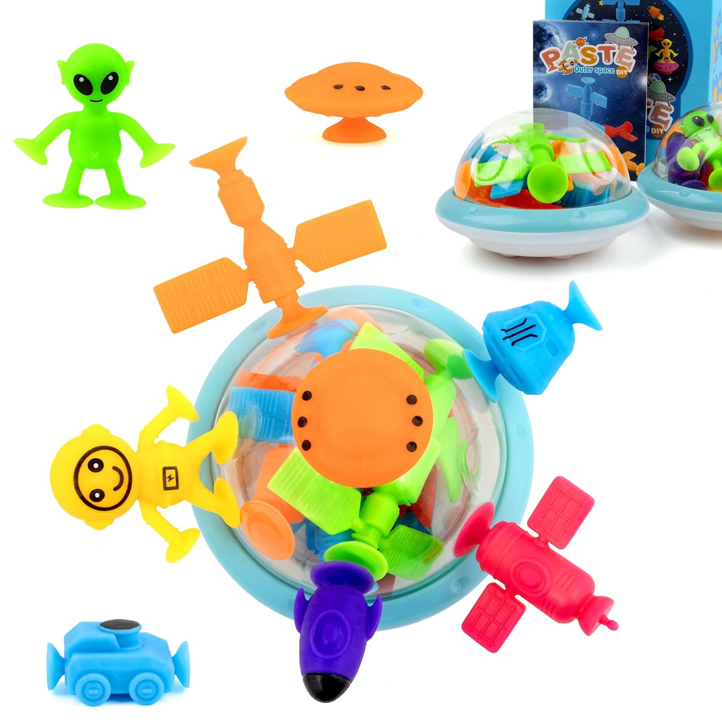 ChuburD Suction Bath Toys, Bathtub Toys, Sensory Toy, Interesting Space Set with Alien and Space Station, for 3 and up