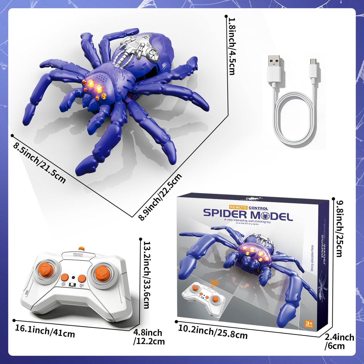 Cooldele Wall Crawling Spider, Rechargeable Remote Control Robot Toy for Kids with LED Eyes and 360° Stunts, Wall Climbing Funny Prank Toys Birthday Gifts for Boys & Girls Ages 3-5 4-6 7-8 (Blue)