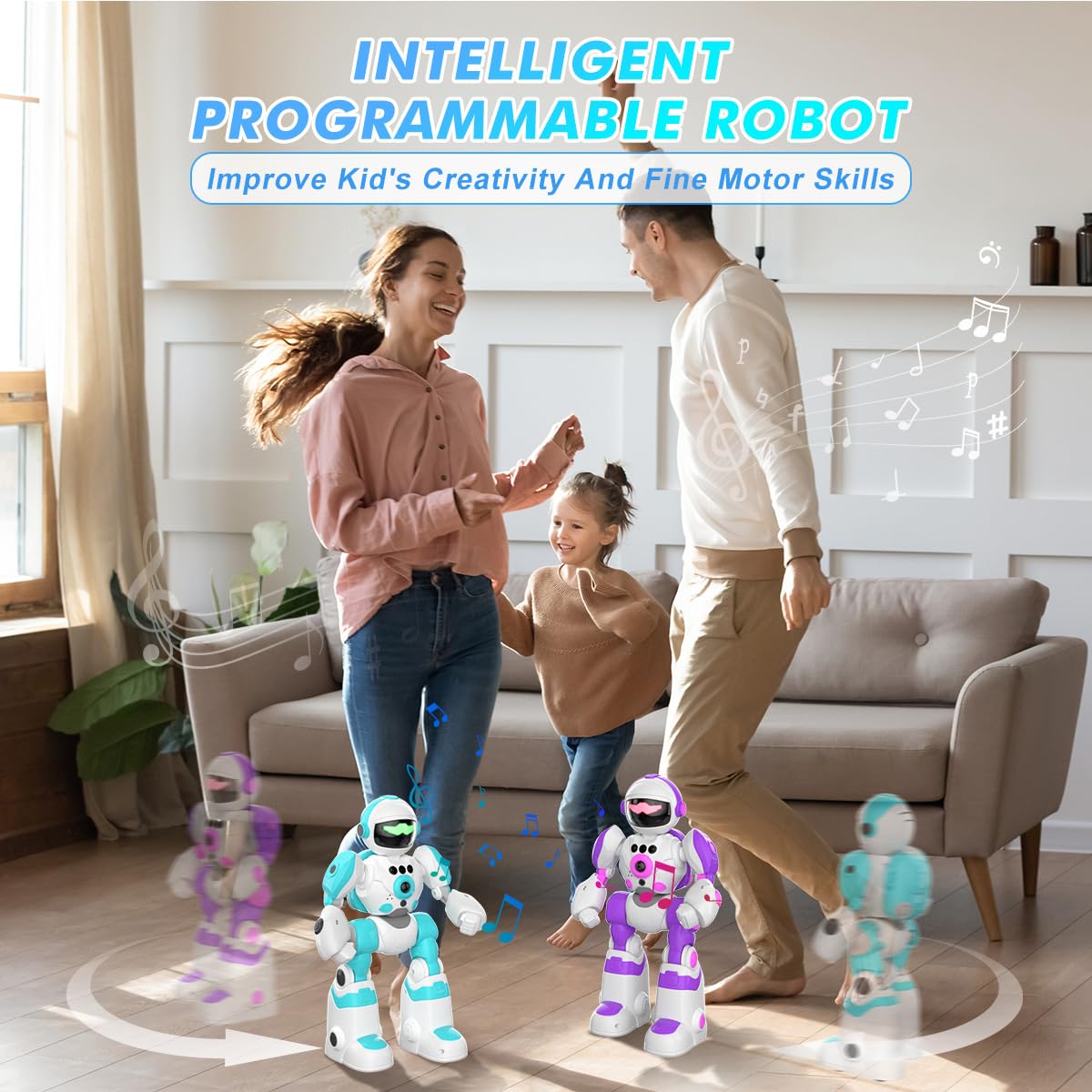 VATOS Robot Toys for Kids, 2PCS Remote Control Robot with Record Voice & Gesture Sensing Control, Rechargeable Programmable Music Dancing Functions for Toddler Boys Age 3 4 5 6 7 8 Years Old