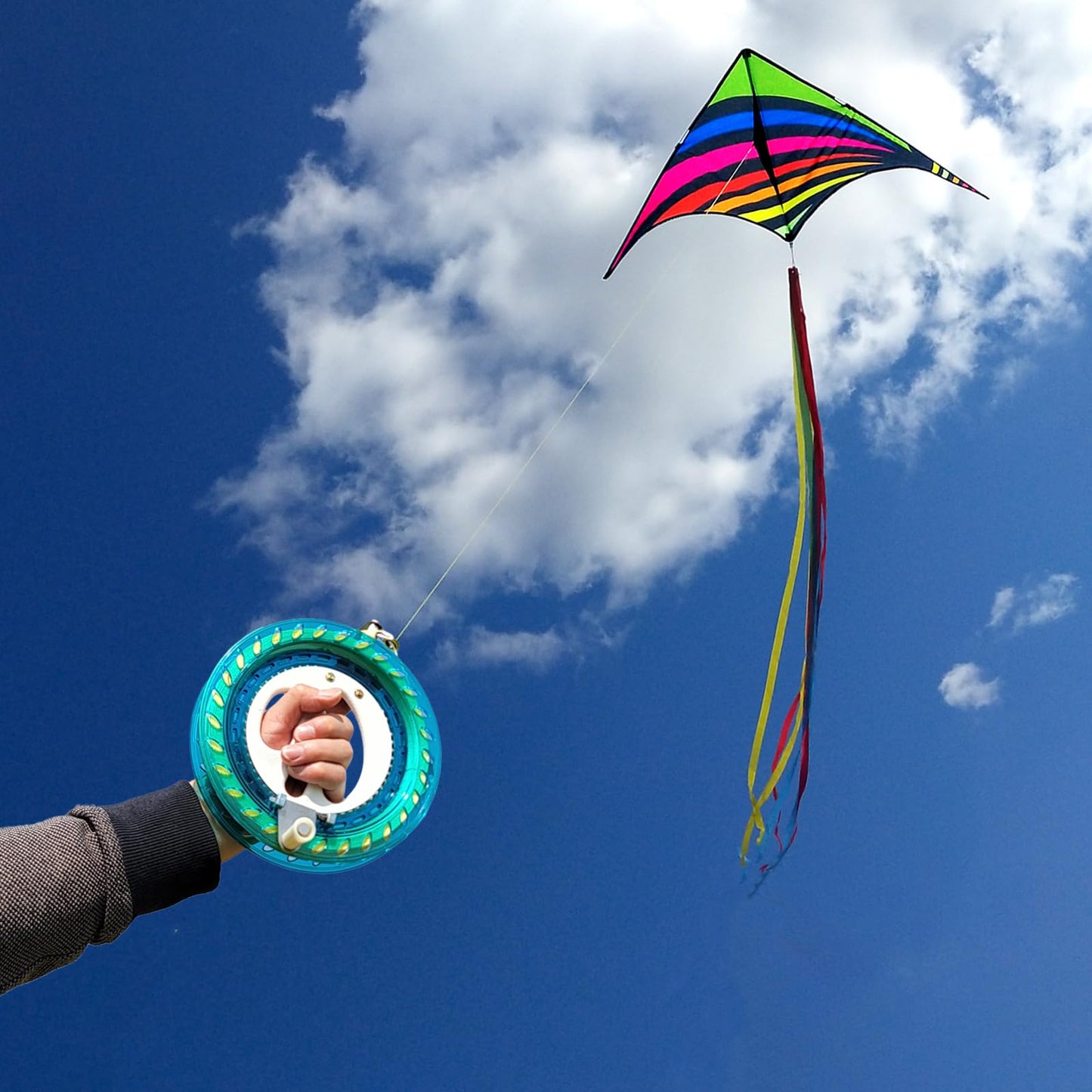 Mint's Colorful Life 60'' Delta Kite with 7.1in Reel Winder, Easy Flying Kites & Kite String Spool for Kids & Adults, Best Beach Kites Set for Beginners