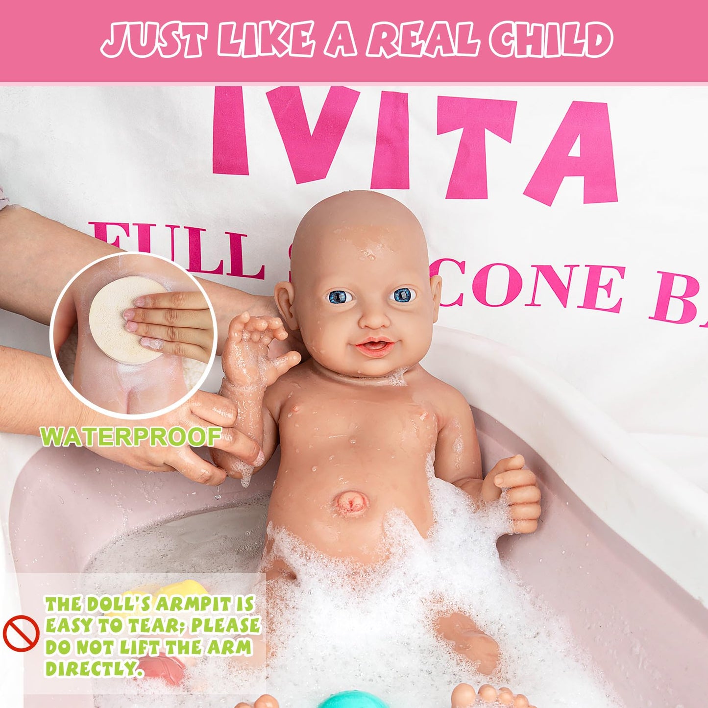 IVITA 16 inch Silicone Baby Dolls Girl Weighted 4.95 lb,[NOT Vinyl],Silicone Full Body Reborn Lifelike Realistic Real Life Newborn Soft Babies with Feeding Kit & Gift Box for Kids Age 3+
