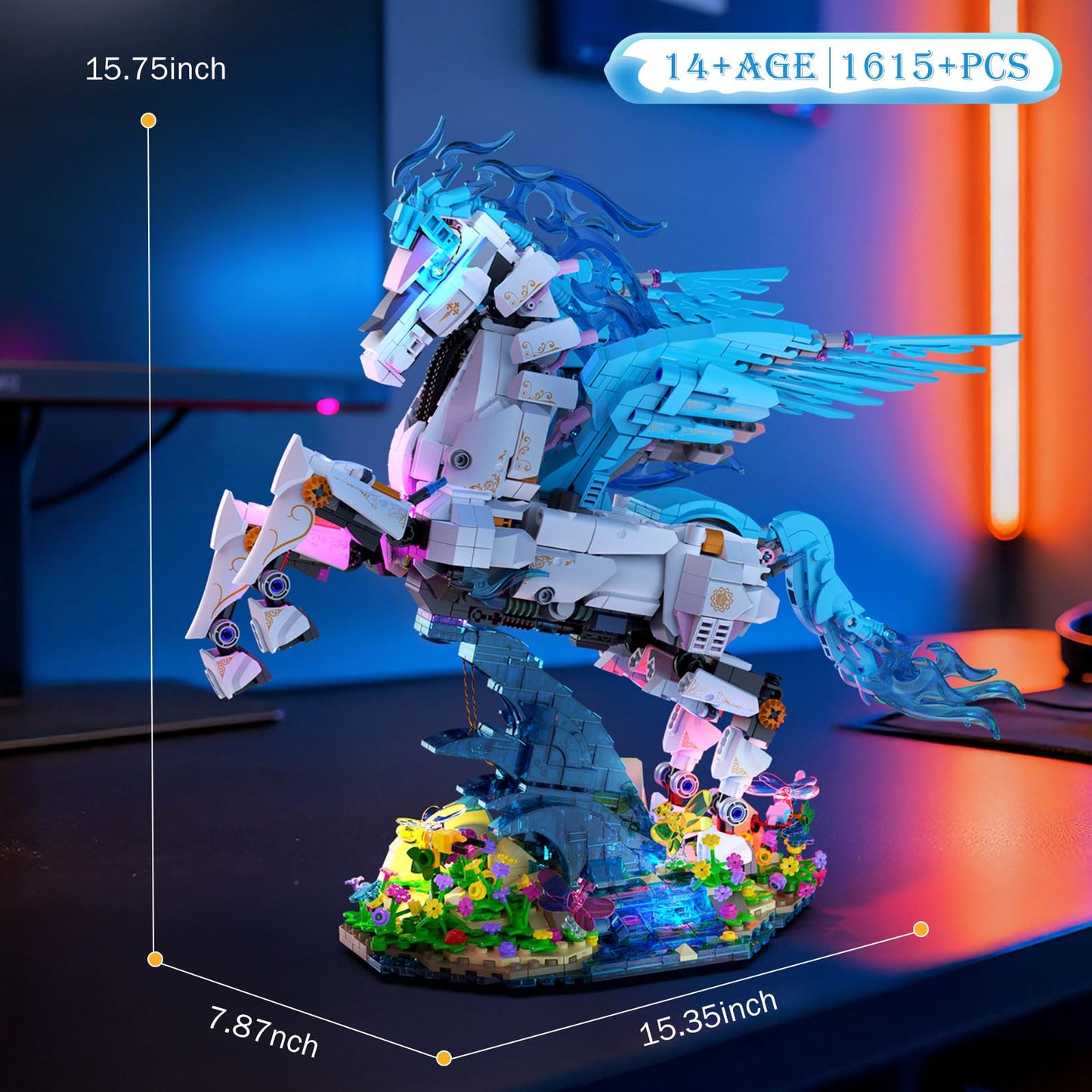 Brihappen Flying Horse Building Set with LED Light, Greek Mythology Pegasus Collection 3D DIY Model Kits, Toy Building Blocks Set for Adults, Creative Gifts for Birthday and Festival