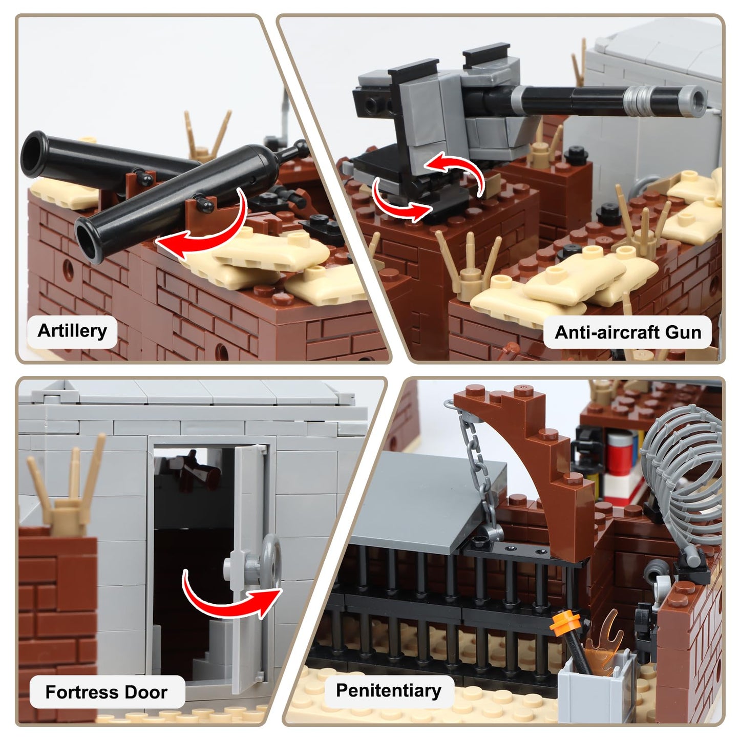 Finger Rock WW2 Military Base Bunker Trench Building Set, 8 in 1 Army Battle Scenes with Fortresses, Anti-Aircraft Guns, Treatment Room and Penitentiary, Idea Gifts for Teens Adults 14+ (833pcs)
