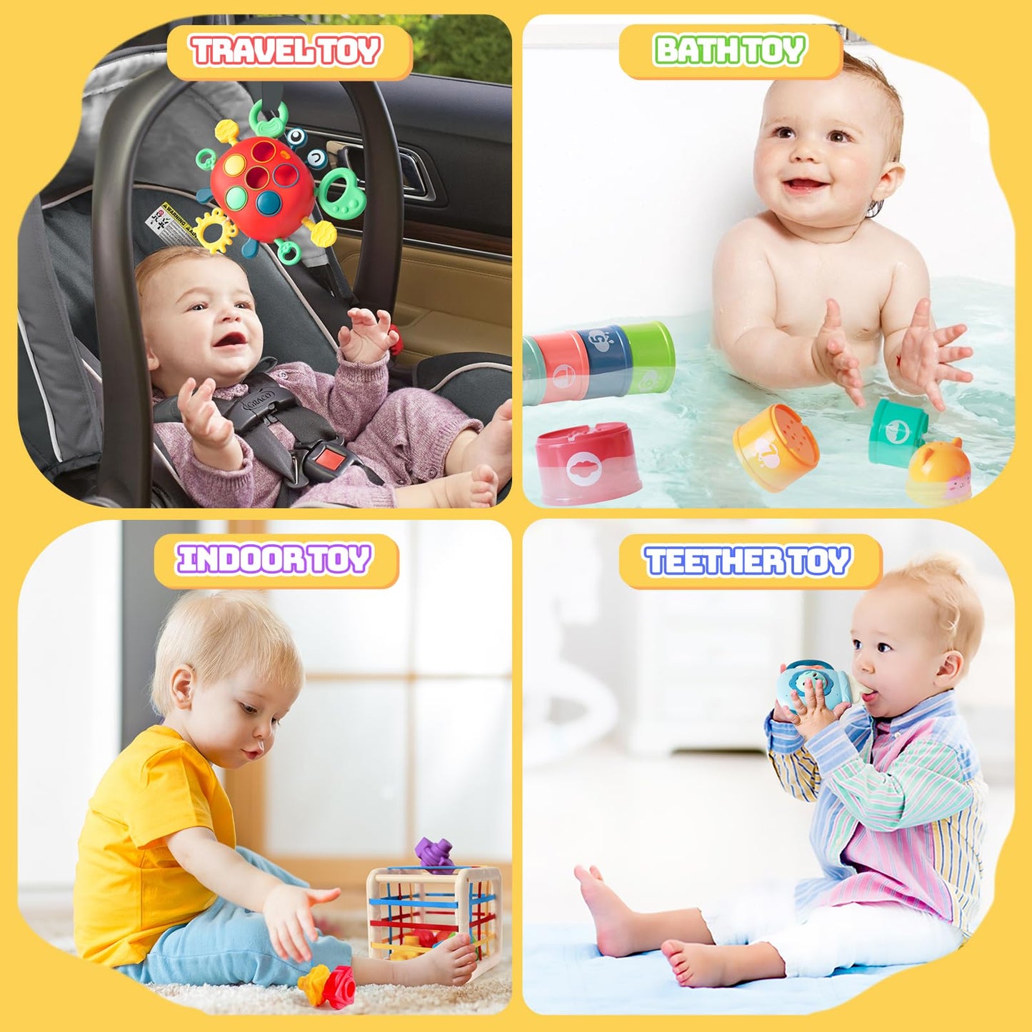 YOOYID 5 in 1 Baby Toys 6 to 12 to 18 Months, Montessori Toy for Babies 6-12 Months, Gifts for 1 Year Old, Sensory Toys for Babies, Baby Tissue Box, Stacking Cups, Shape Sorter Cube