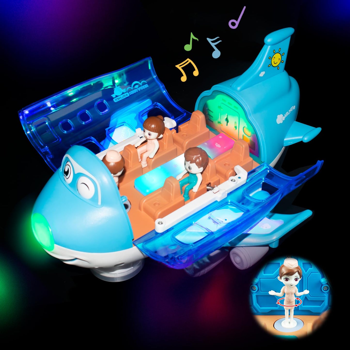 Ynybusi Airplane Toys for Toddlers 1-3-5, Toy Airplane for 4-8 Year Old Boys Girls Birthday, Toddler Toys Bump and Go Action Air Plane with LED Flashing Lights & Sounds (Blue)