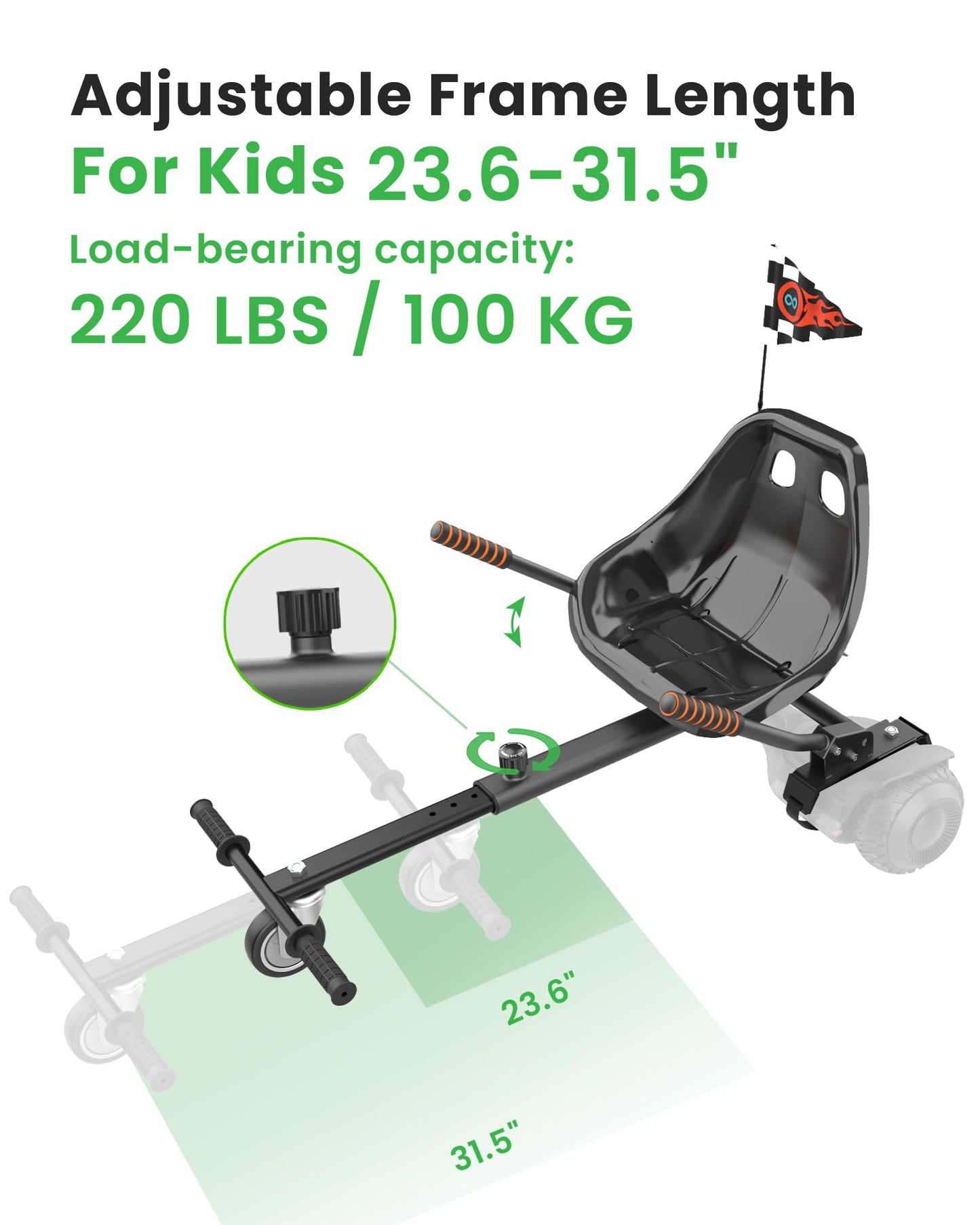 Awwscooter K1 Go-Kart Seat Attachment for Self-Balancing Scooters, Adjustable Frame Fits 6.5"/8"/10" Boards, Easy Install, Kids & Family Fun (Scooter Not Included)–Classic Black