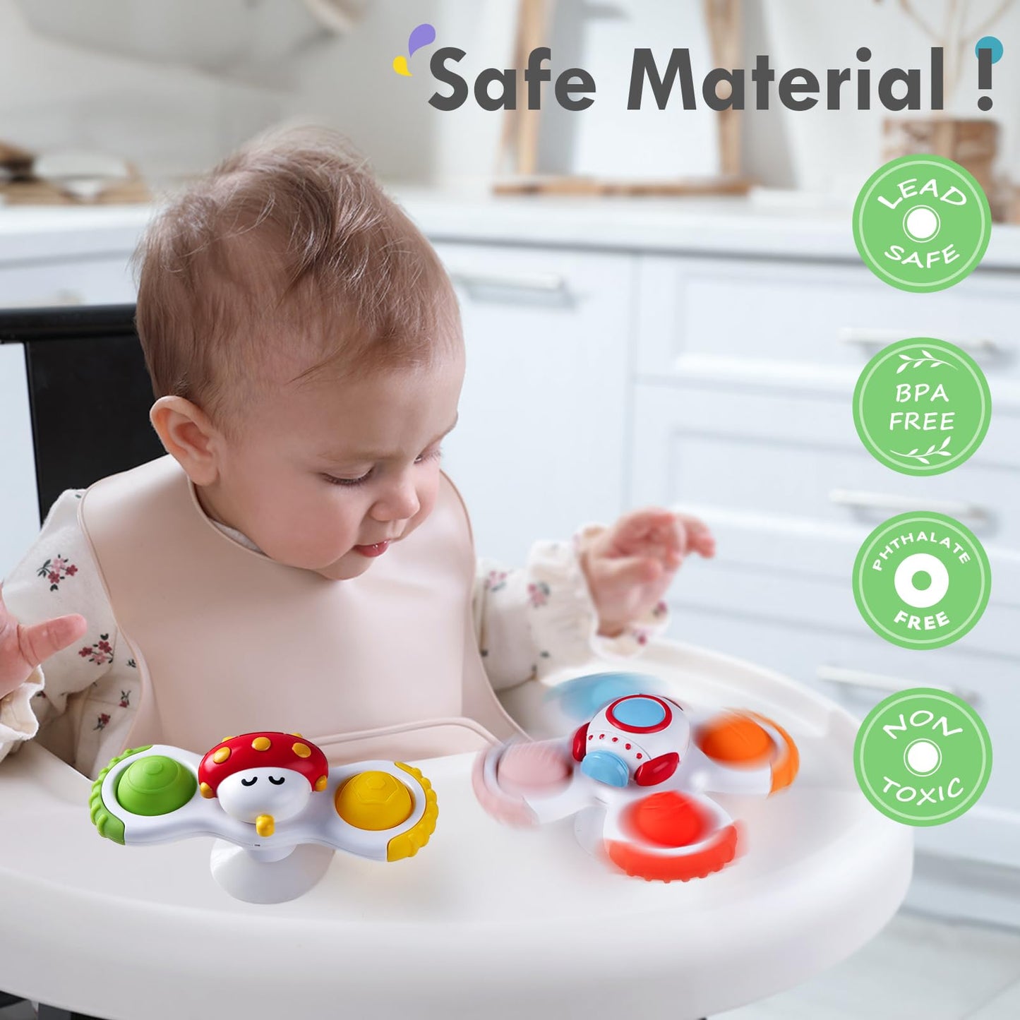 ALASOU 7 PCS Dinosaur Car Toys with Playmat and 3 PCS Suction Cup Rotating Toys for Infant and Toddlers
