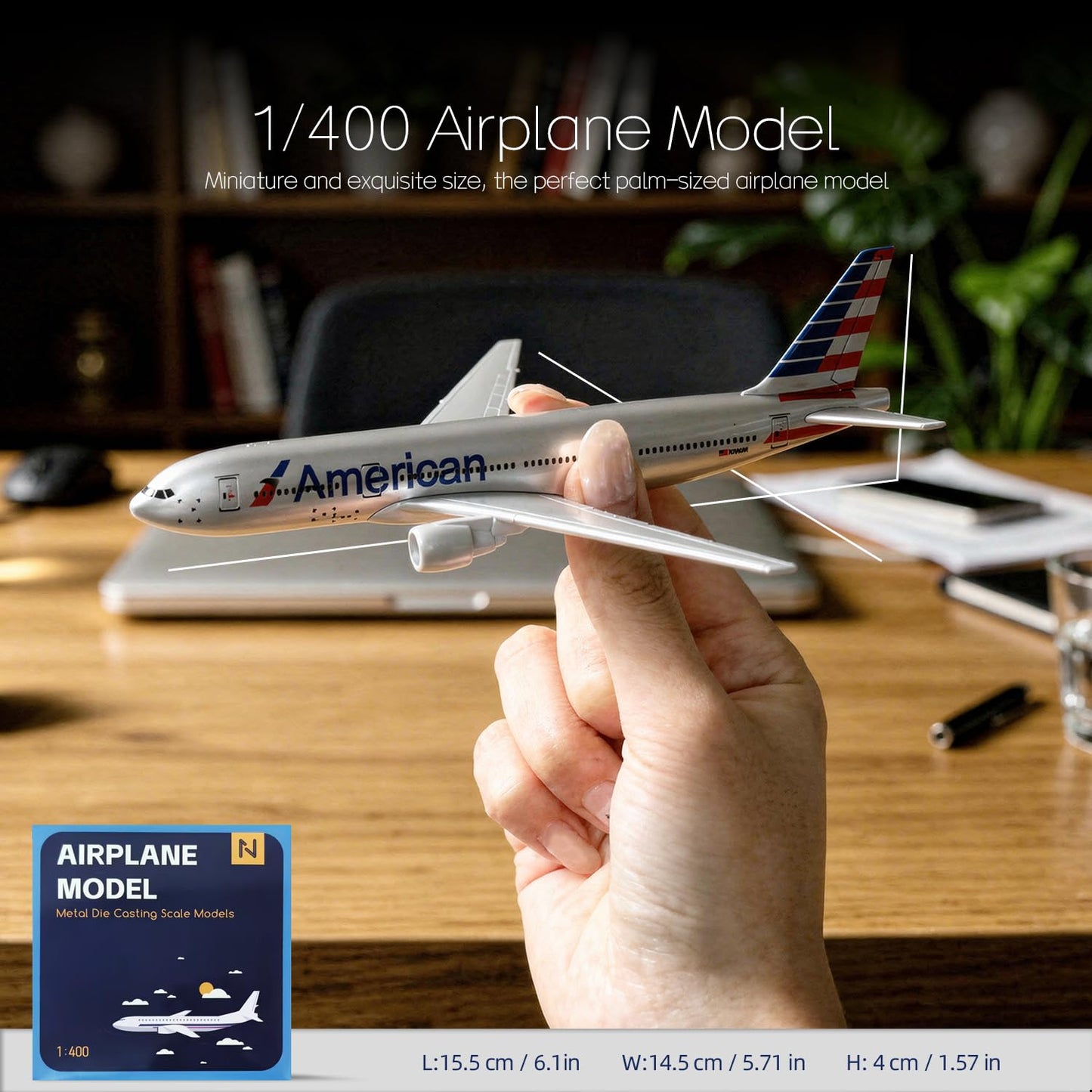 QIYUMOKE 1/400 Compatible for Boeing 777 AA Airplane Model 15cm Die-cast Aircraft with Stand, American Plane Replica for Desktop Decor, Collectible Gift for Adults & Aviation Enthusiasts