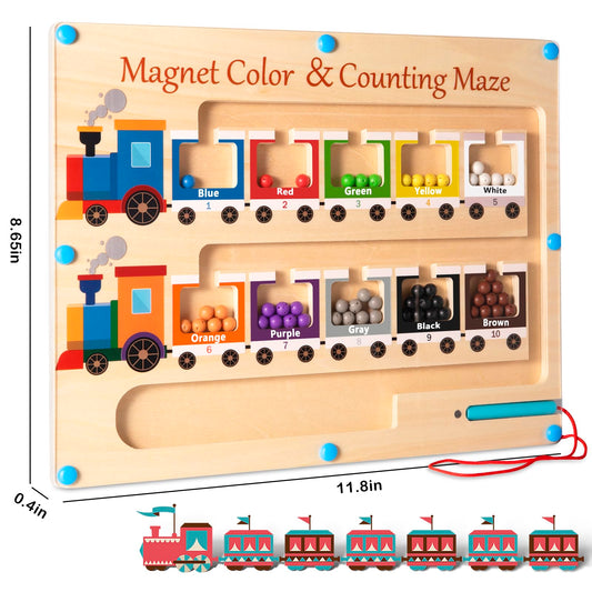 Poycuna Magnetic Color and Number Maze Board Wooden Montessori Fine Motor Skills Toys for 3 4 Year Old Preschool Learning Activities Classroom Must Haves Sorting Travel Toys for Toddlers Boys Girls