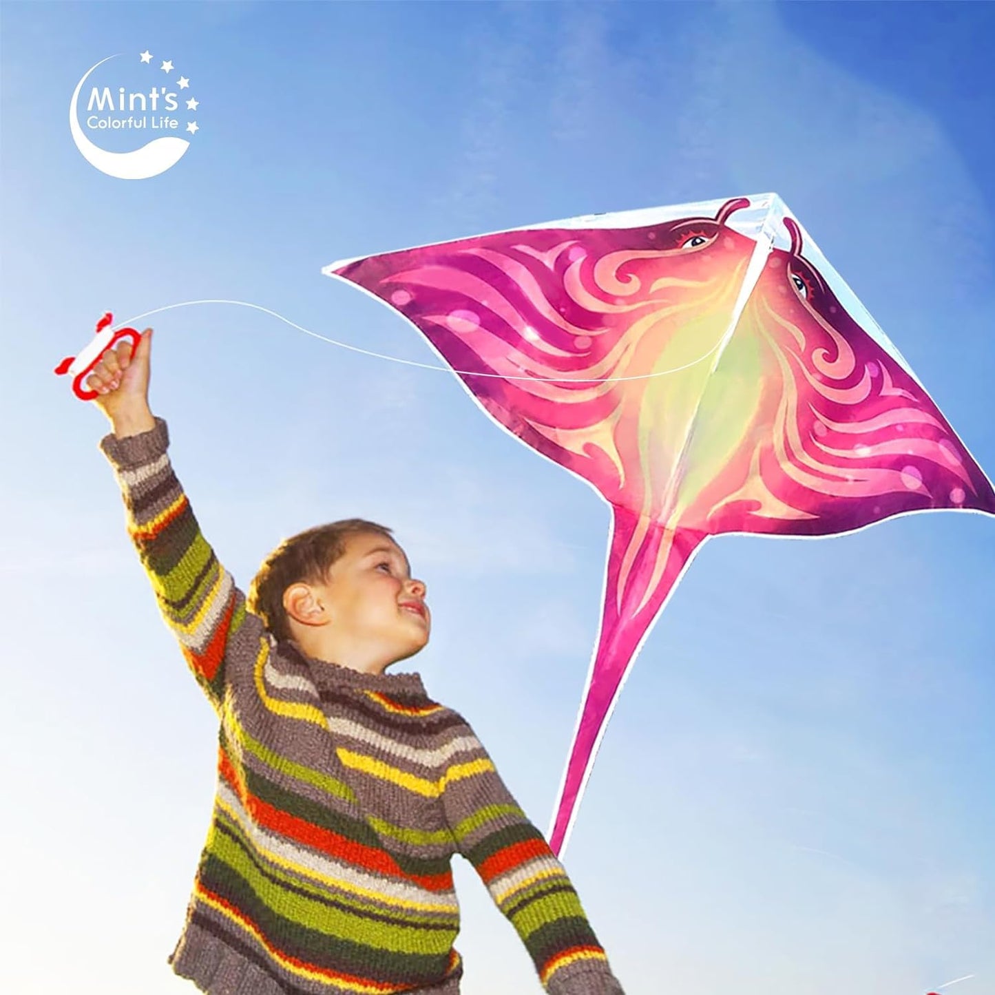 Mint's Colorful Life 2 Pack Devil Fish Kites for Kids Adults，Easy to Fly Delta Kite Single Line Large, Kite Handle Include (Blue&Pink)