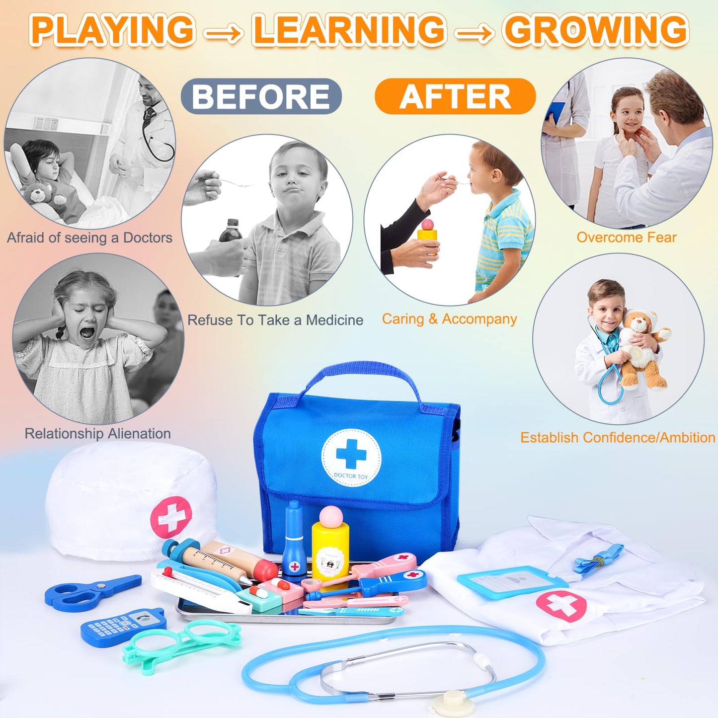 BGdoyz Doctor Kit for Toddlers 3-5, Doctor Kit for Kids with Medical Storage Bag & Real Stethoscope, Doctor Costume for Pretend Play, Birthday Gift for Girls Boys