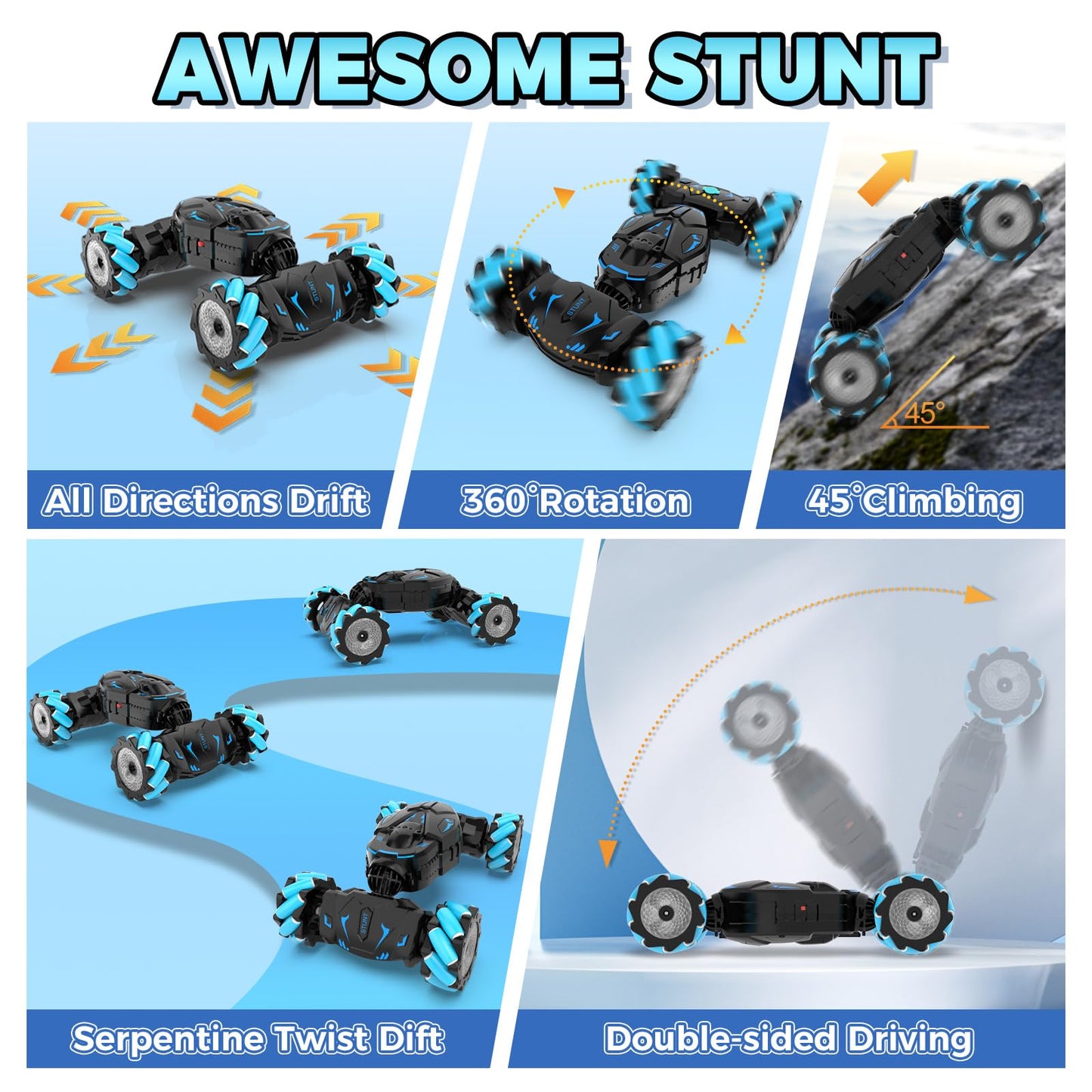 Nitigo Gesture RC Car Hand Controlled Rc Car Toys for Boys Girls 6-12, 2.4GHz 360° Rotation 4WD Gesture Sensing Rc Stunt Car with Light & Music & Spray, Birthday Gifts for Kids