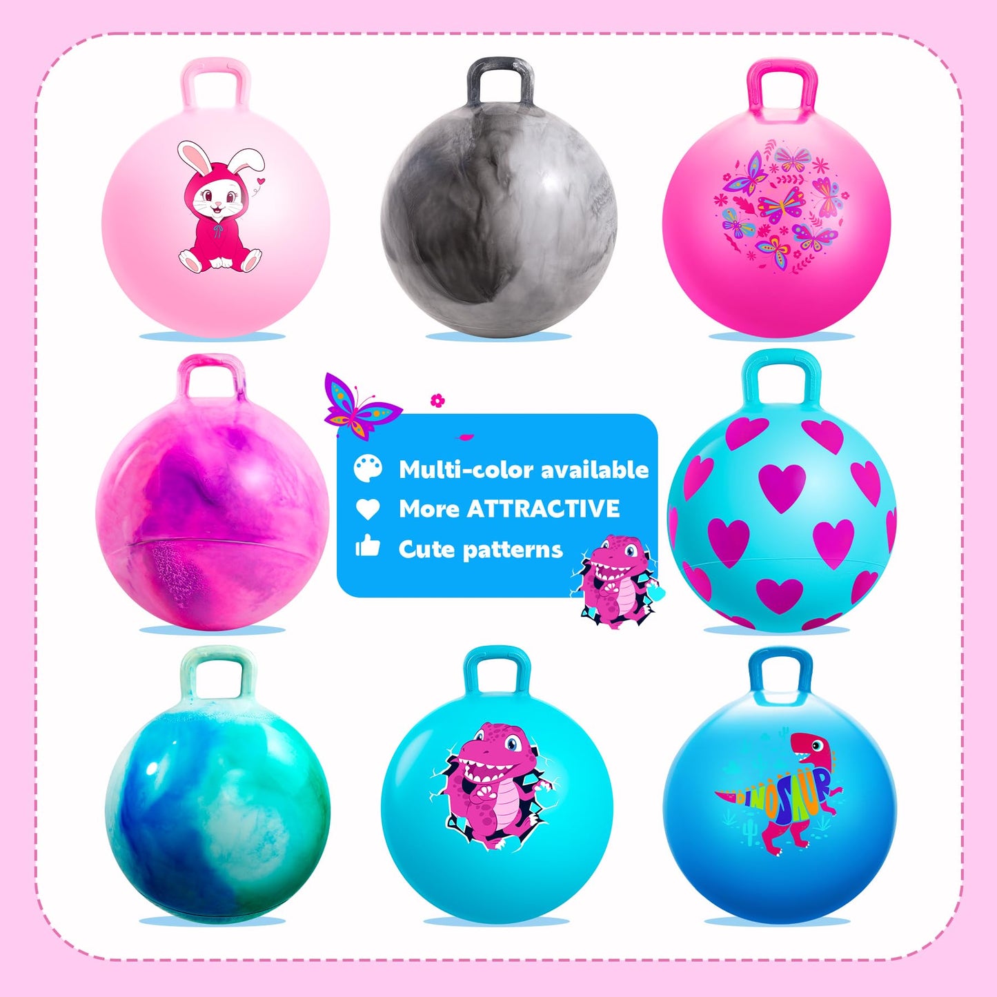 EVERICH TOY Hopper Ball for Kids, 20In Ride On Bouncy Balls with Handle, Purple Pink Clouds Girls Toys for Indoor Outdoor Active Play Toys Easter Basket Stuffers Girls Boys Gifts for 7 8 9 10 Yr Old