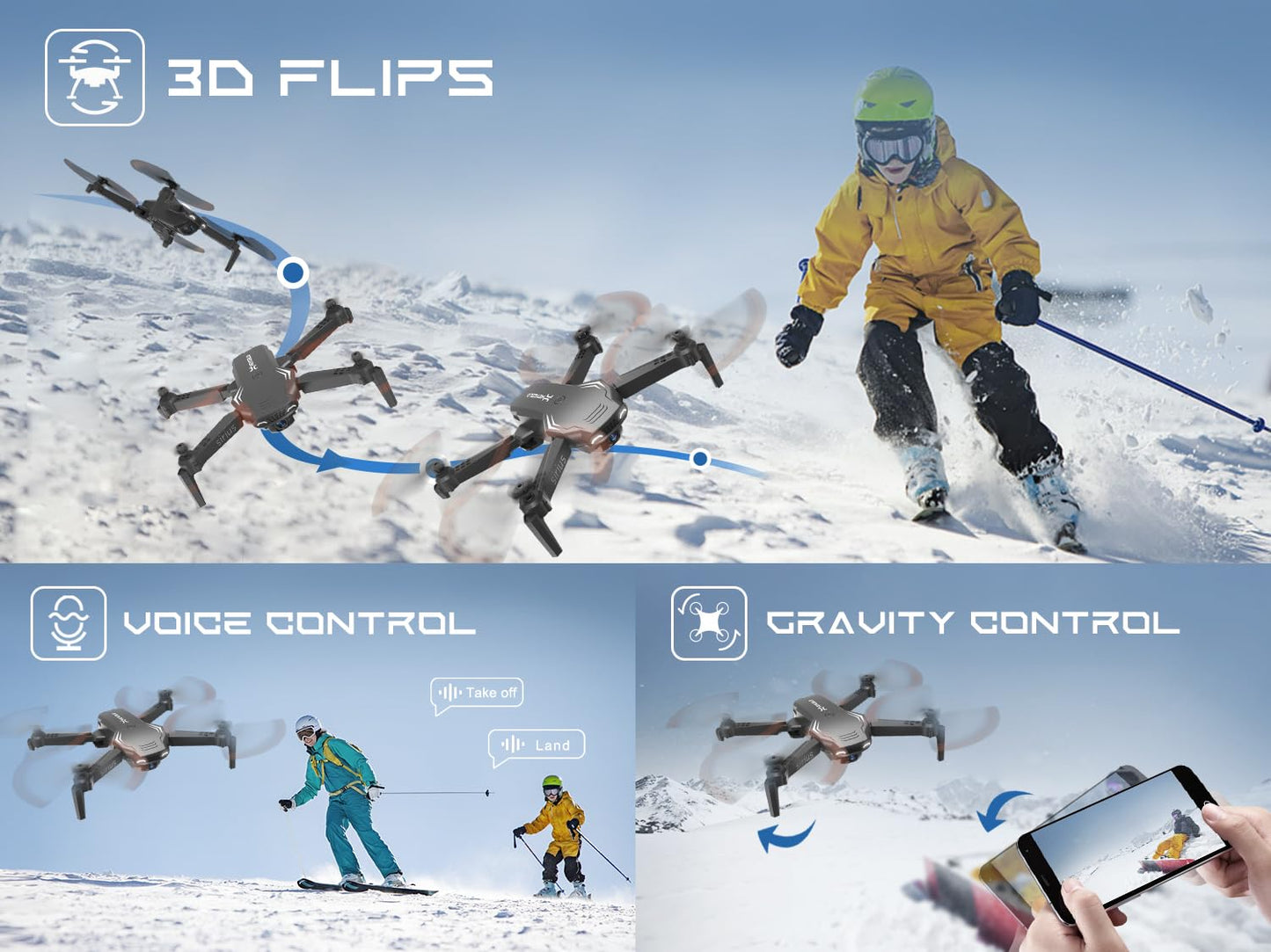 Foldable Drones for Kids Beginners - With 1080P HD Camera, FPV Remote Control Quadcopter, One Key Start/Land, Altitude Hold, 2 Batteries RC Helicopter Toys Gifts for Boys (Black)