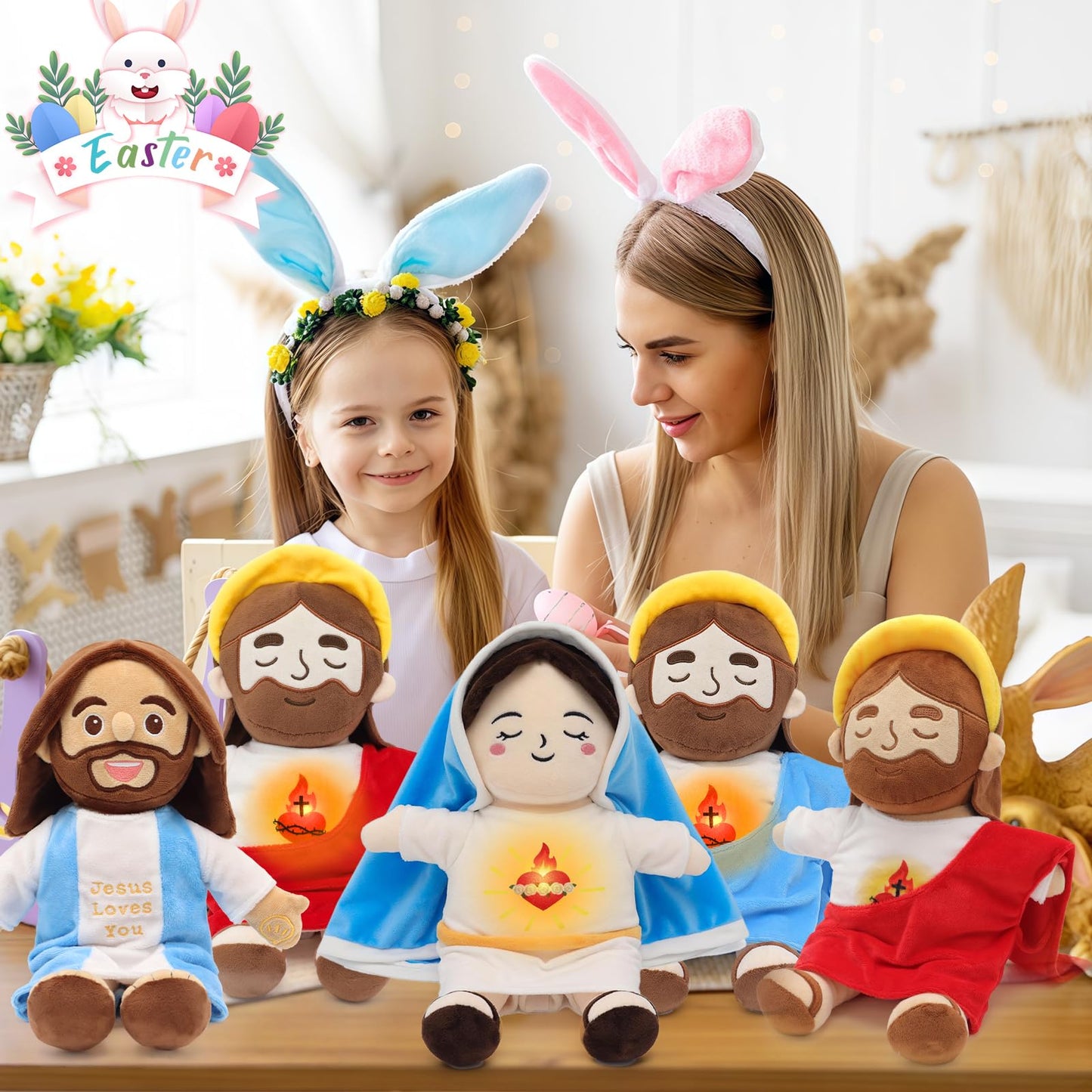 Yelakey Soothing Jesus Plush Toys with Light & Sound, 15" Jesus Stuffed Breathing Plushy Doll, Christian Catholic Religious Plushie Christmas Easter Gifts for Kids Baby (Brown)