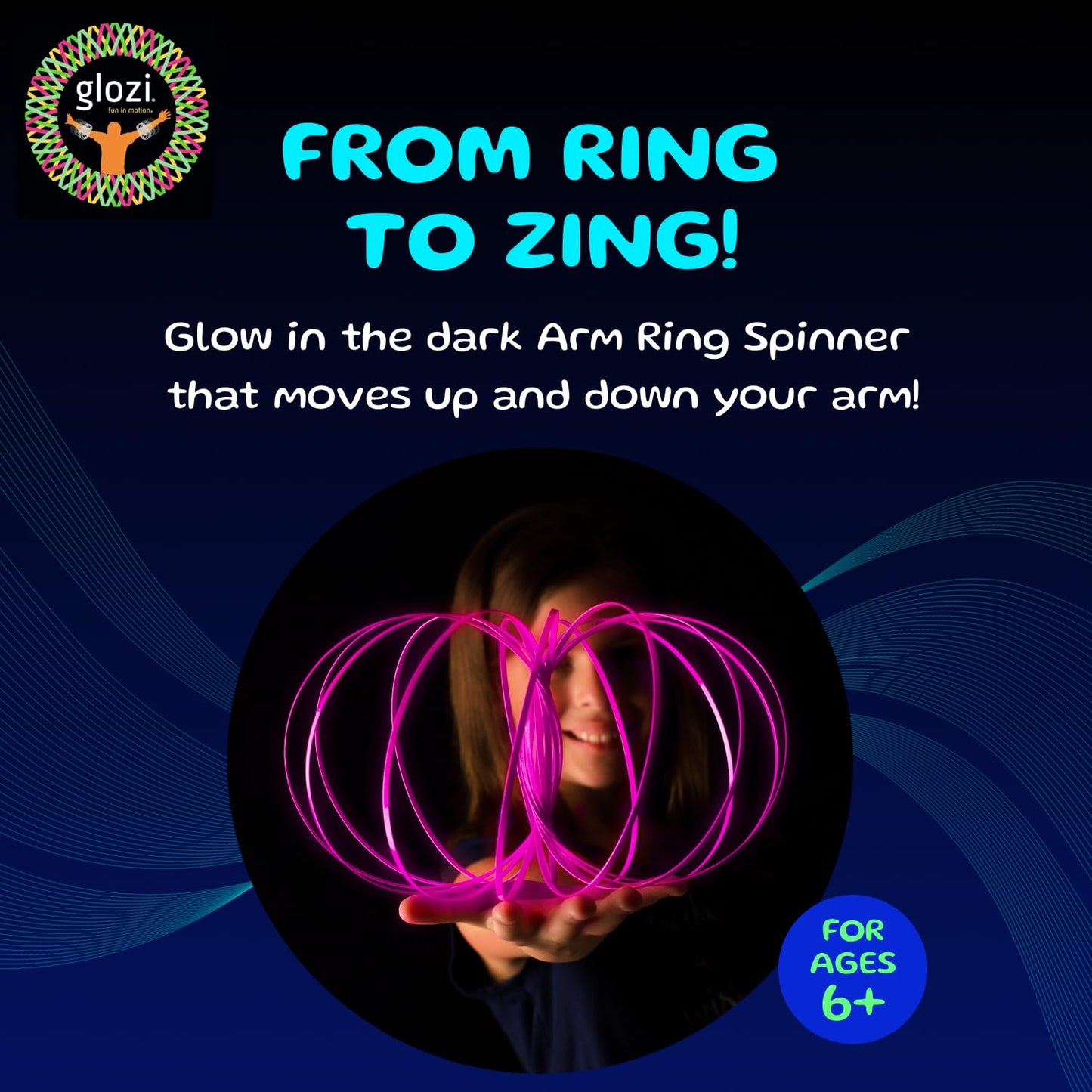 Mozi Glozi Geometric Magic Flow - Easy to Use 3D Spiral Toy, Glowing Spinning Bracelet for Children and Adults (Pink)