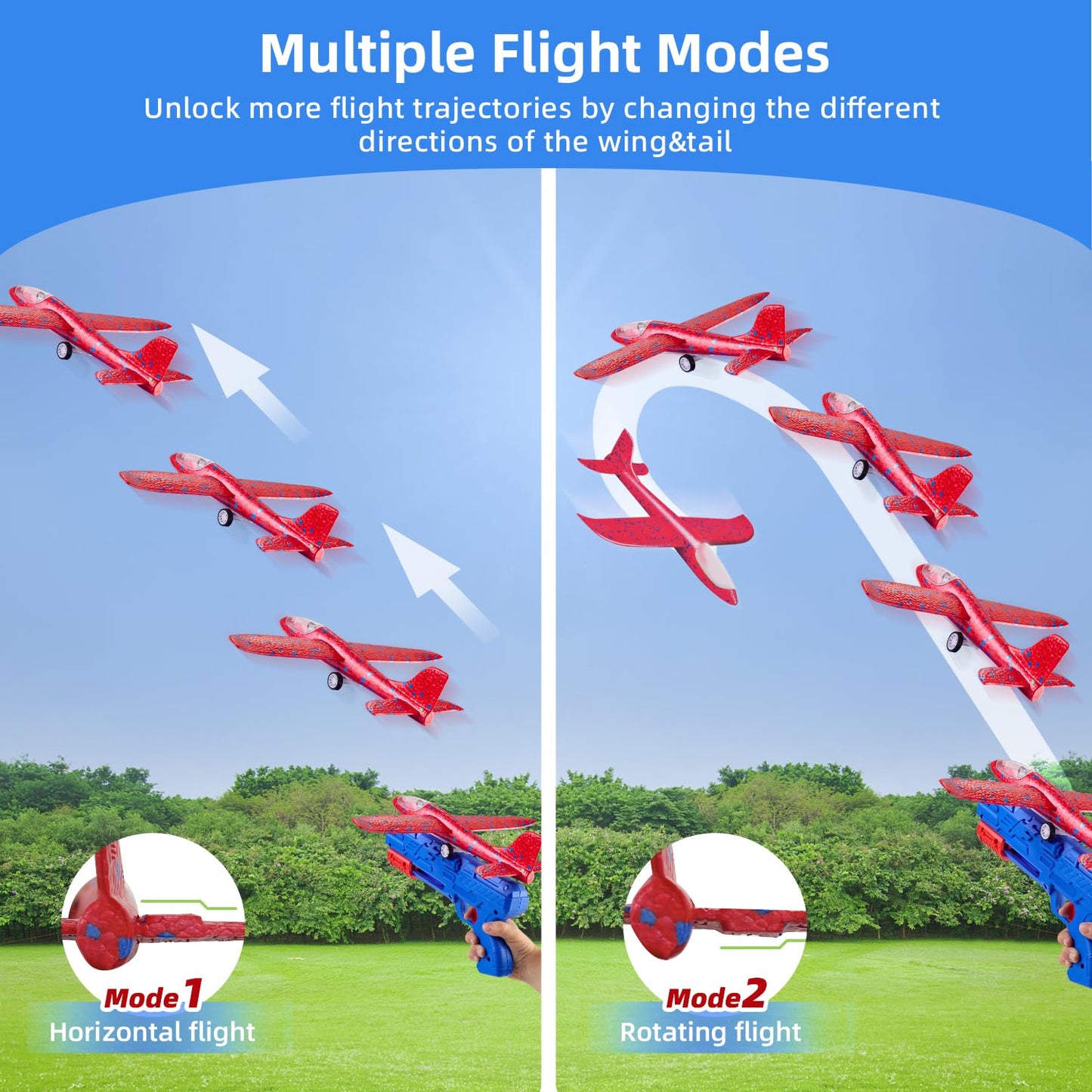 Neoot Toy Airplane, 3 Pack Airplane Launcher Toys 2 Flight Mode Glider Plane Outdoor Toys for Kids Ages 3 4 5 6 7 8 9 10 11 12 Year Old Boys & Girls Birthday Gift, Educational Flying Kids Toys