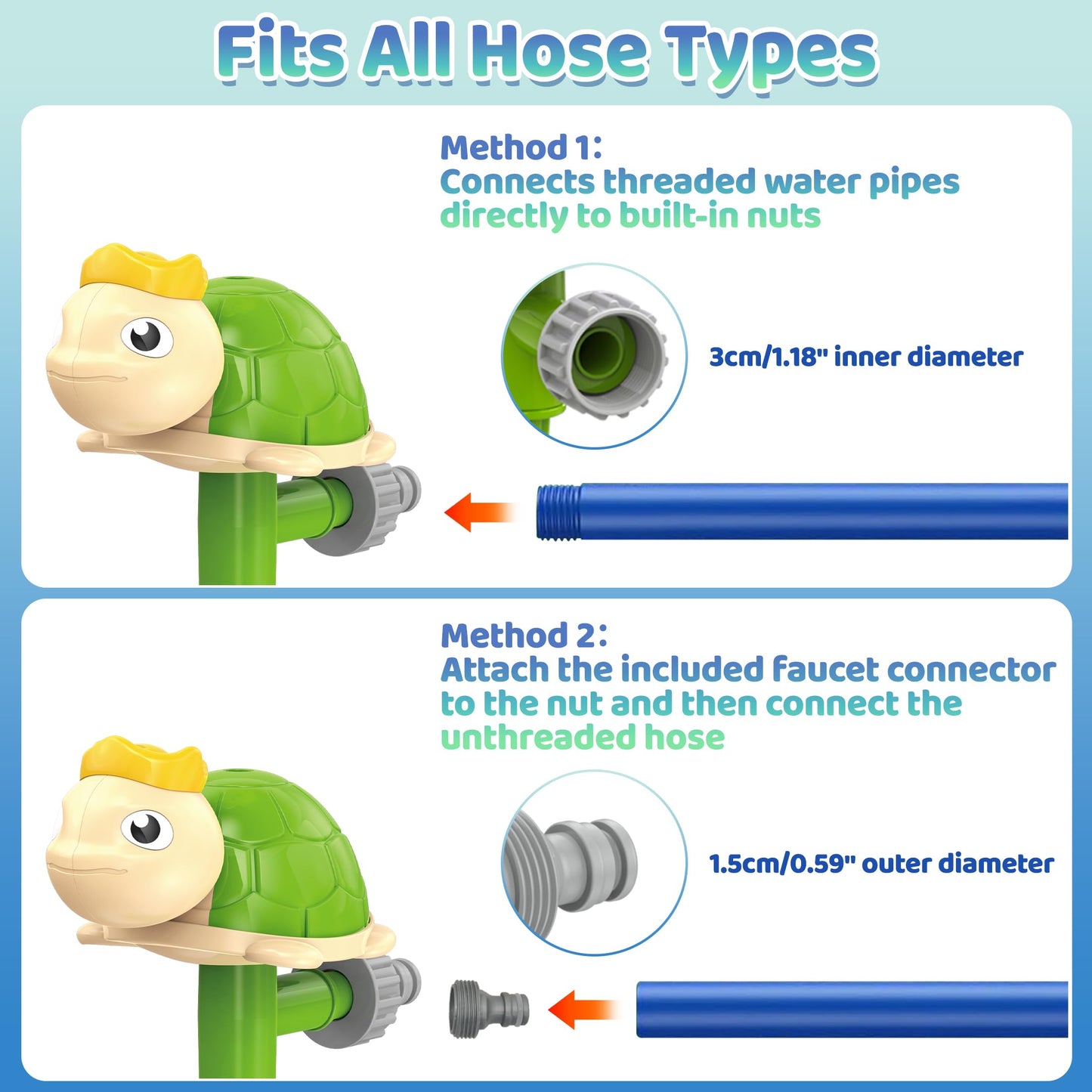 Blidinner Spinning Green Turtle Kids Sprinkler Toy - Outdoor Summer Toys Splashing Fun, Sprays Up to 8ft High, Attaches to Garden Hose, Kids Sprinklers for Yard, Ideal for Boys Girls Ages1-3 3-5 4-8
