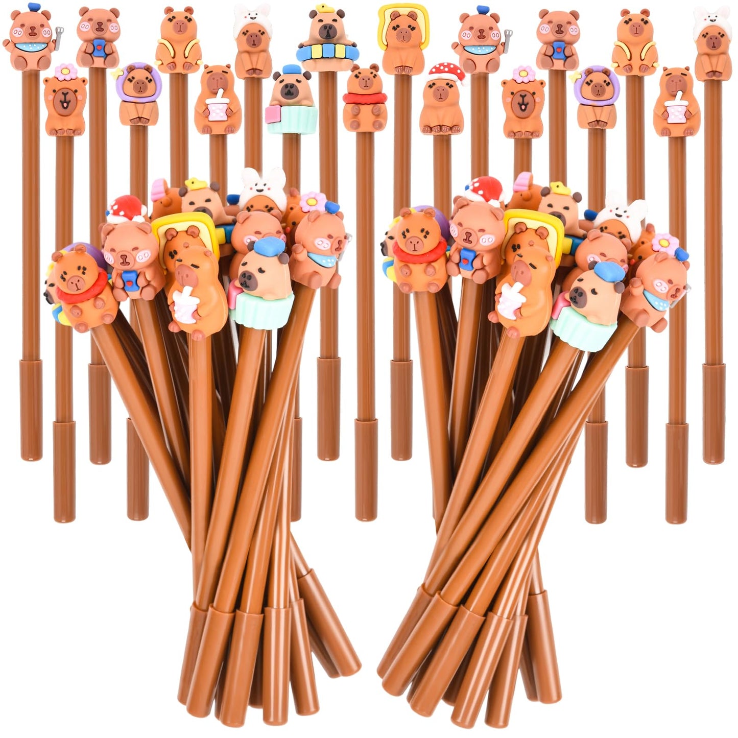 LiYiQ 48Pcs Capybara Cartoon Cute Fun Pens Kawaii Animal Gel Black Ink Pen, Cute Capybara Pens for Office Home Present