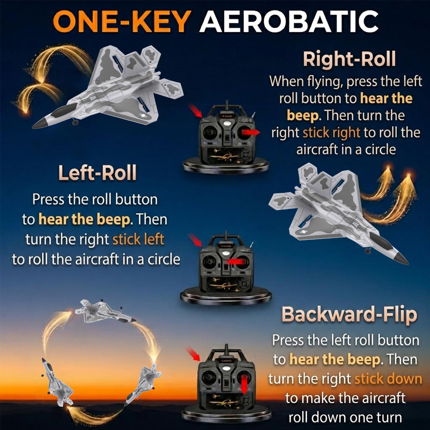 RCkuler RC Planes,4 Channel F22 Raptor Remote Control Airplane with LED Light, 6-Axis Gyro, 3 Flight Modes, One-Key Aerobatic,Wingspan 360mm Fuselage 500mm,EPP Foam, RTF Suitable for Outdoors and Gift