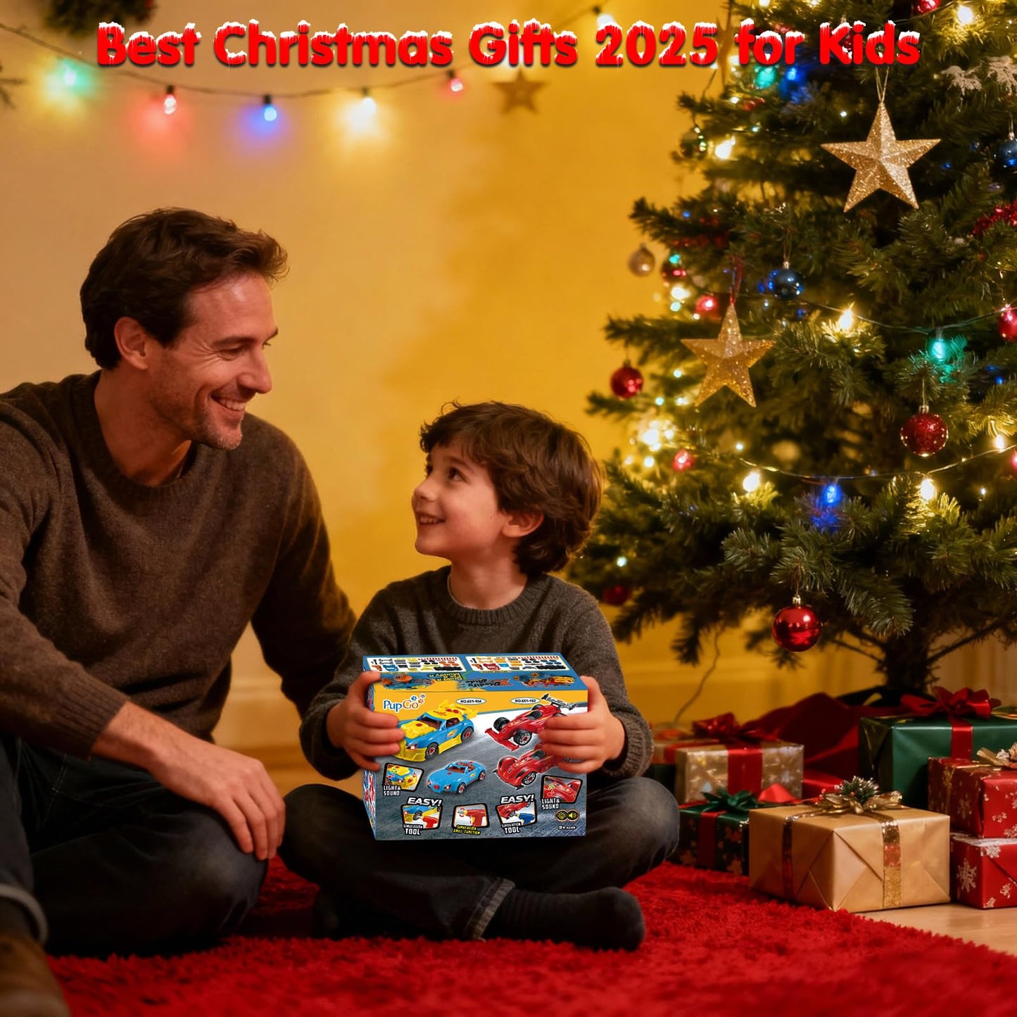 Pup Go Construction Toys for Kids 3 4 5 Years, Take Apart Toy Racing Car, 30 Pieces Building Toys with Electric Drill, Build Your Own Car, Realistic Sounds & Lights, Buildable Gifts (4 Spare Screws)