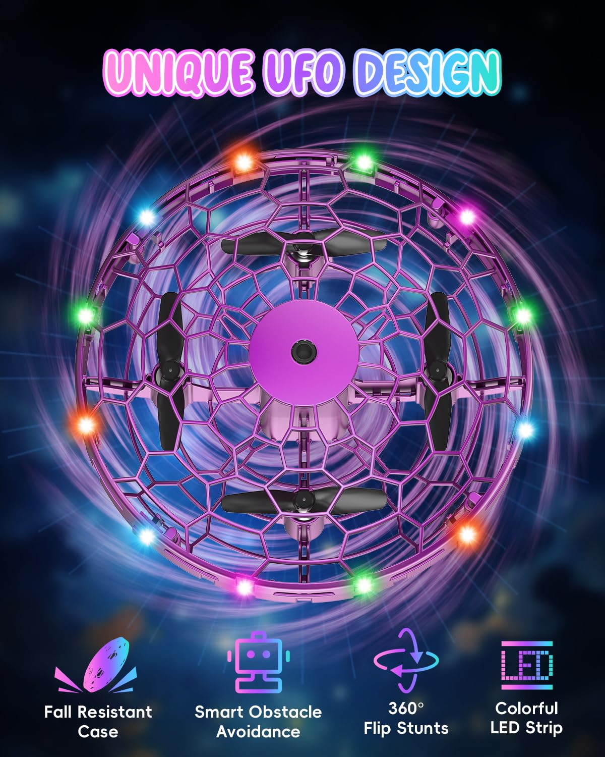 PYMSRTY Flying Toy Drone for Kids，360° Hands Free Motion Sensors Mini Drone with Cool LED Lights,Easy Indoor Small UFO Toy Flying Ball Drone for Kids -Pink