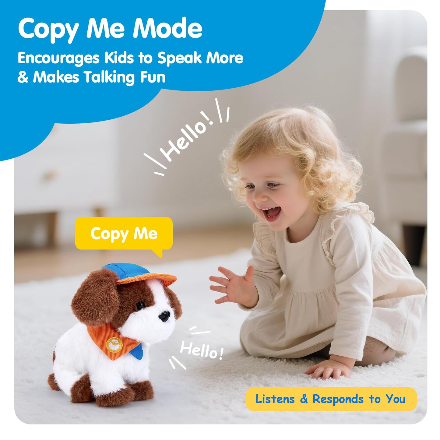 hahaland Robot Dog Realistic Interactive Plush Kids Toy Voice Controlled Talking Acts Like a Real Puppy with 12 Commands, Singing & Dancing, Emotional Support Pet Toy Gift for Boys & Girls Ages 3+