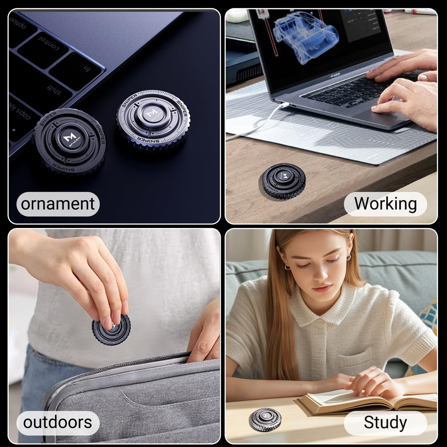 Fidget Spinner 2-in-1 Toy for Adults Kids, Metal Fidget Toy with Stainless Steel Bearing for High Speed Silent Spin & Sliding Sensory Haptic, ADHD Autism Stress Relief Anxiety Reducer for Office Desk