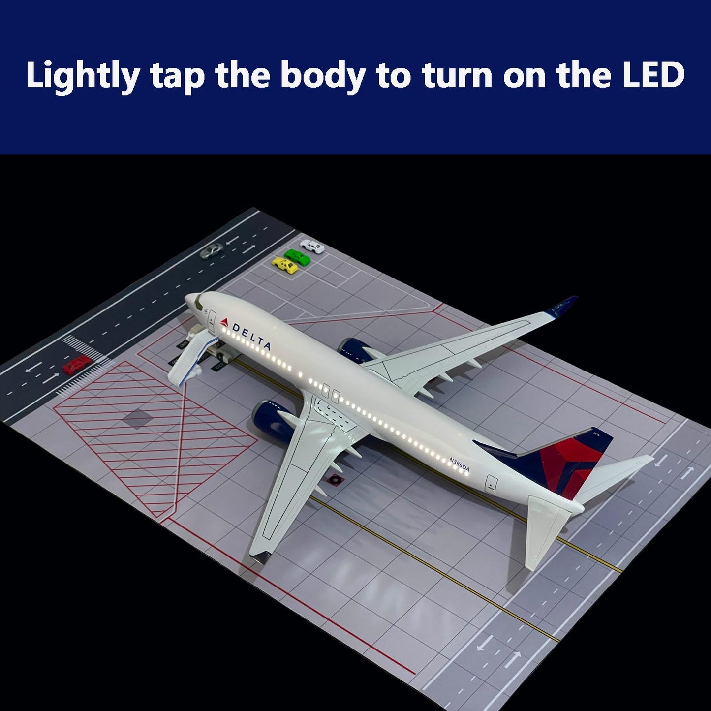 B737 Model Airplane 18.5 Inches Long 1/150 Scale 737 Aircraft with LED Lights and Airport Scene Accessories Ideal Display and Gift