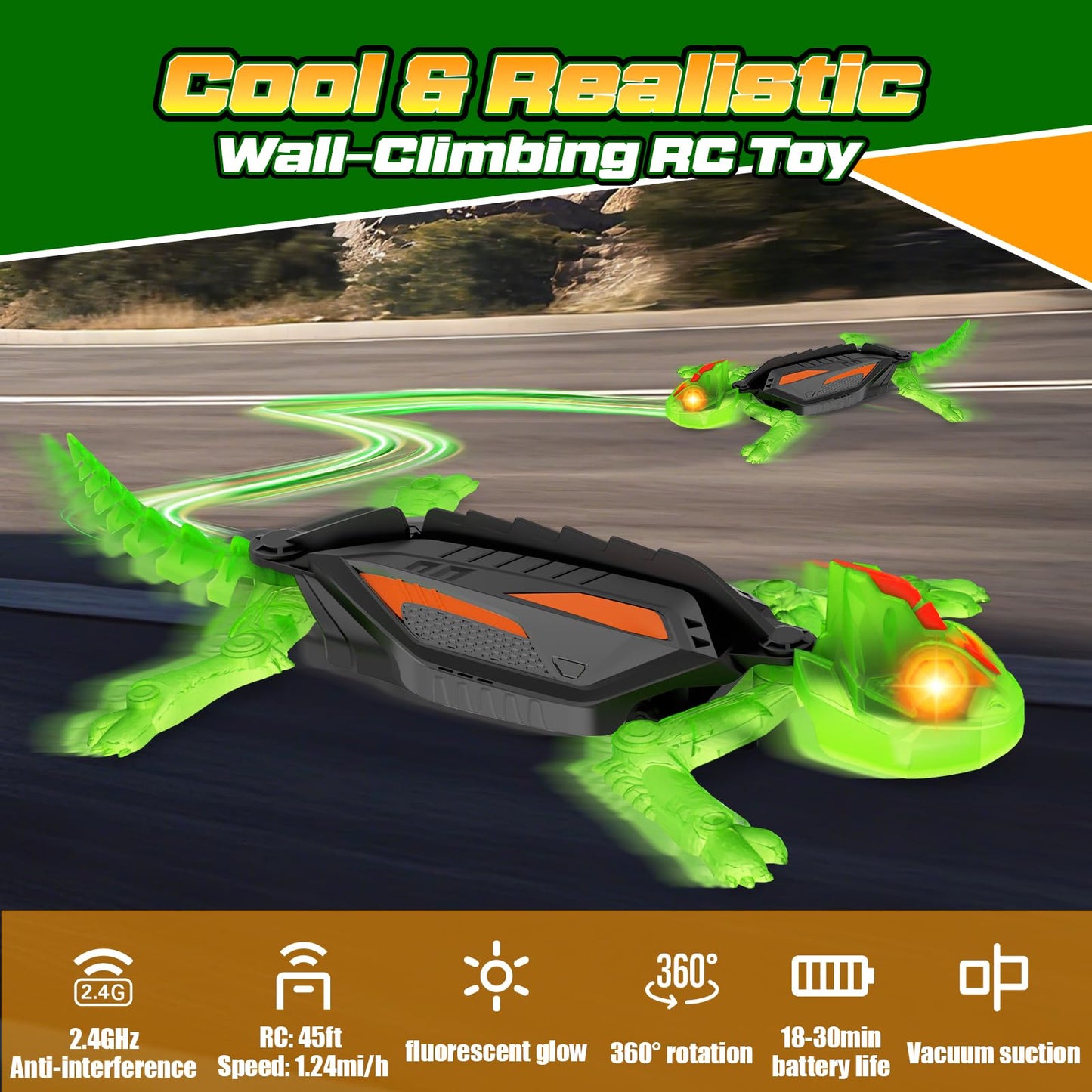 Glow-in-The-Dark Wall-Climbing Gecko Toy, Rechargeable Remote Control Lizard with LED Eyes, Lizard Wall Crawler, 360° Rotating & Dual-Surface Crawler for Floor and Wall,Gift for Kids Ages 3+,Birthday