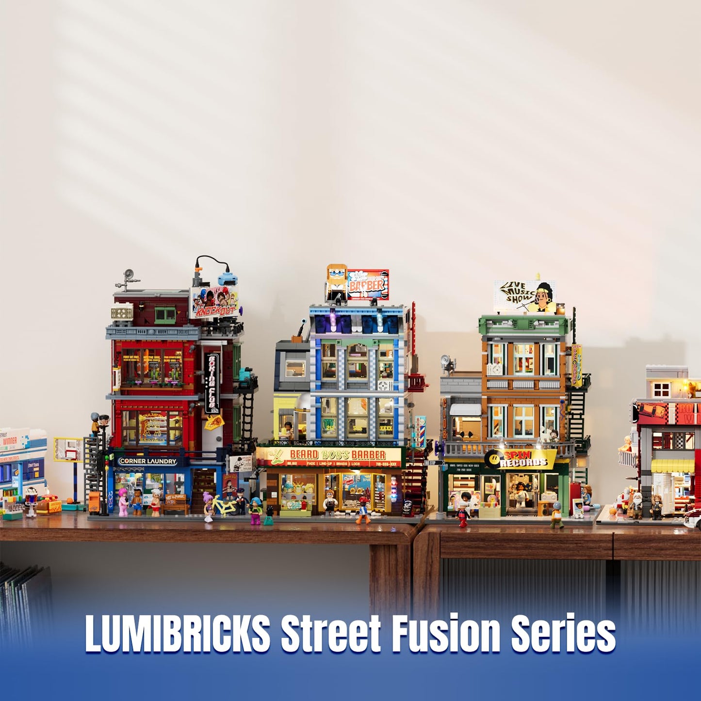 Lumibricks Barbershop Lighting Building Bricks Set - Street Fusion City Town Modular Playset Collection Display kit with Minifigures 2557 Pcs for Adults & Teens & Life Enthusiasts
