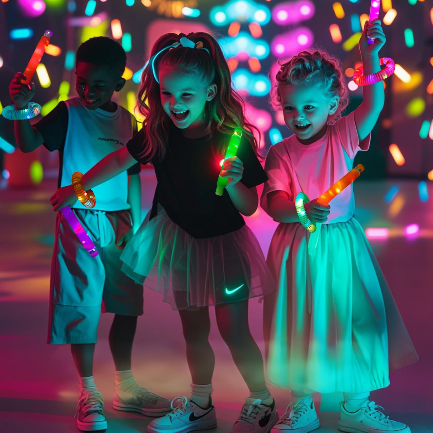 OceanWings 24PC Lights up Pop Tube Set for Kids Adults,Glow Sticks Stretchy Tube Fidget Toys for Classroom Prizes Birthday Concert Hawaii Party Glow in the Dark Party Supplies Favor for Boy Girl 8-12