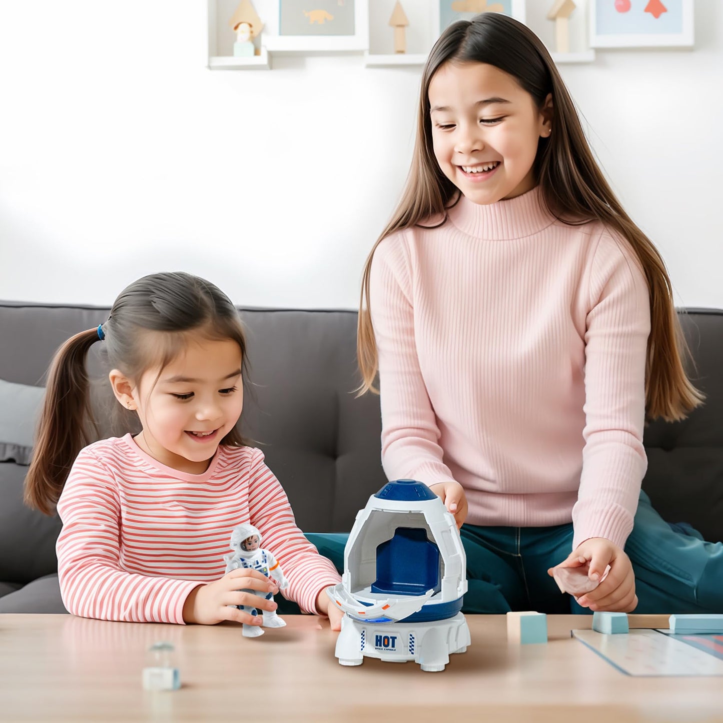 Wbzle Space Ship Toy, Space Capsule Rocket Toys with Lights and Sound, Astronaut Toys for Outer Space Adventure, Space Toy Playset Gift for Kids 3 4 5 6 7 8