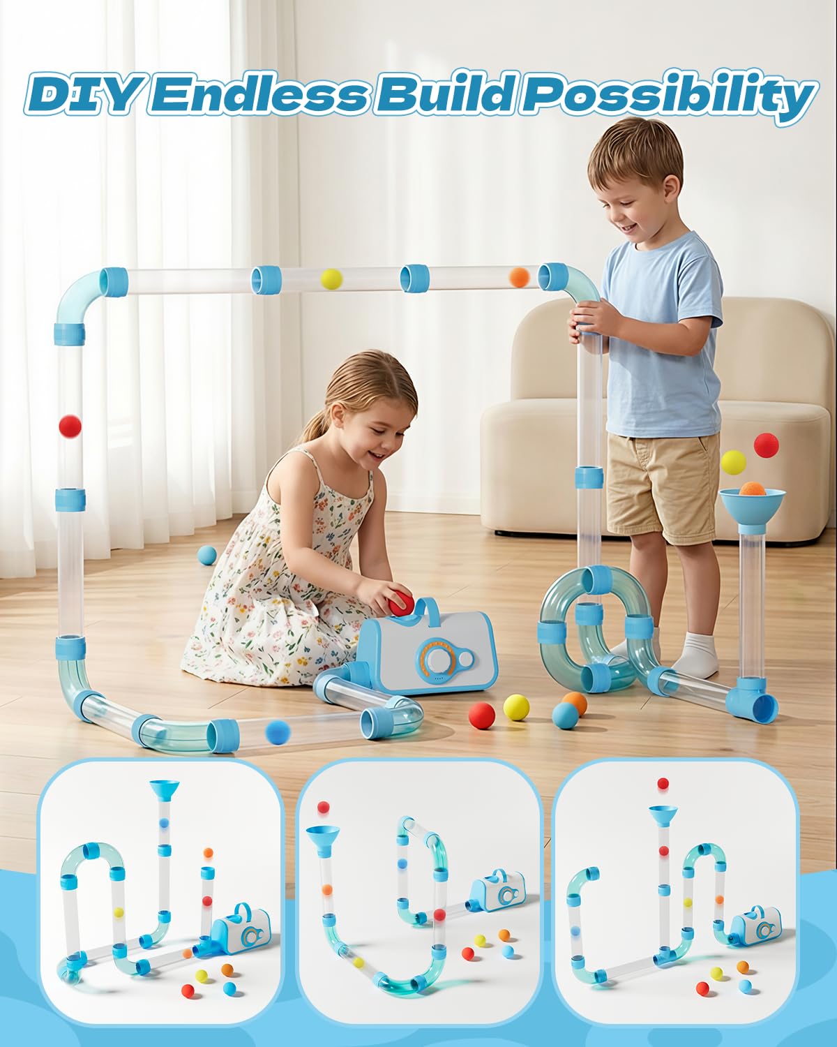 KNMDU Upgraded STEM Toys for Kids Ages 3+, DIY Airflow Building Toys with 20 Foam Balls, Up to 7 Hours Playtime, Learning Toys Gifts for Kids Boys Girls (Upgraded)