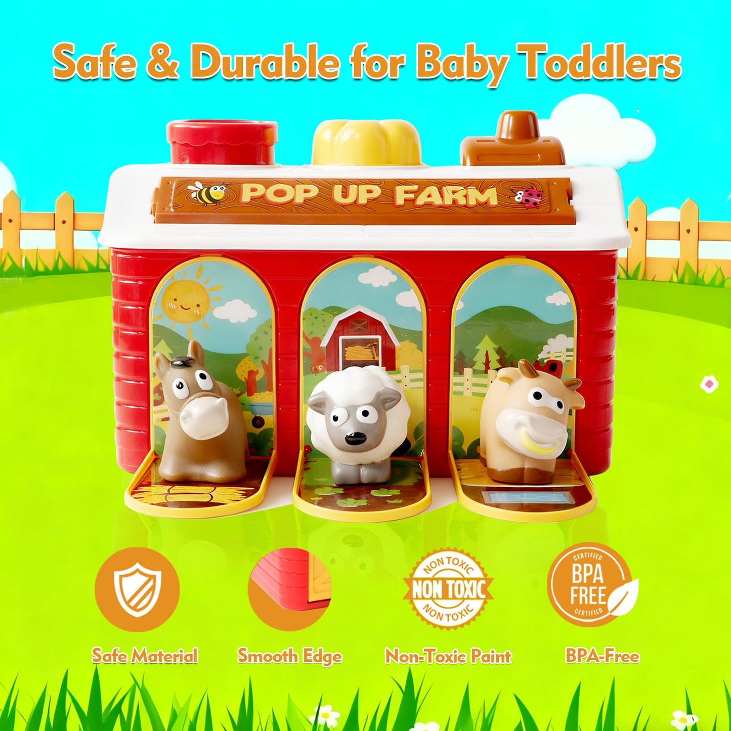 Interactive Pop up Farm Animal Toys with Music & Light & Piano, Montessori Cause and Effect Toys for 1 Year Old Boy, Toddler Early Learning Toys, Birthday Gifts for Baby Infant Toy 12-18 Months