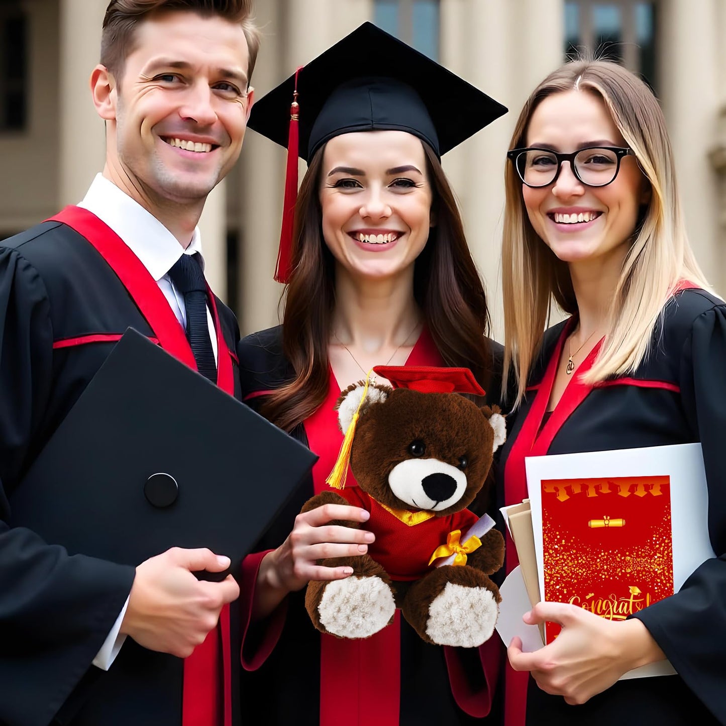 ZJoey Bear with Graduation Cap Toys Class of 2026 Plush Stuffed Teddy Bear Animal Dog Cap and Gown with Greeting Card and Bag for Graduation Day Gift(Red)