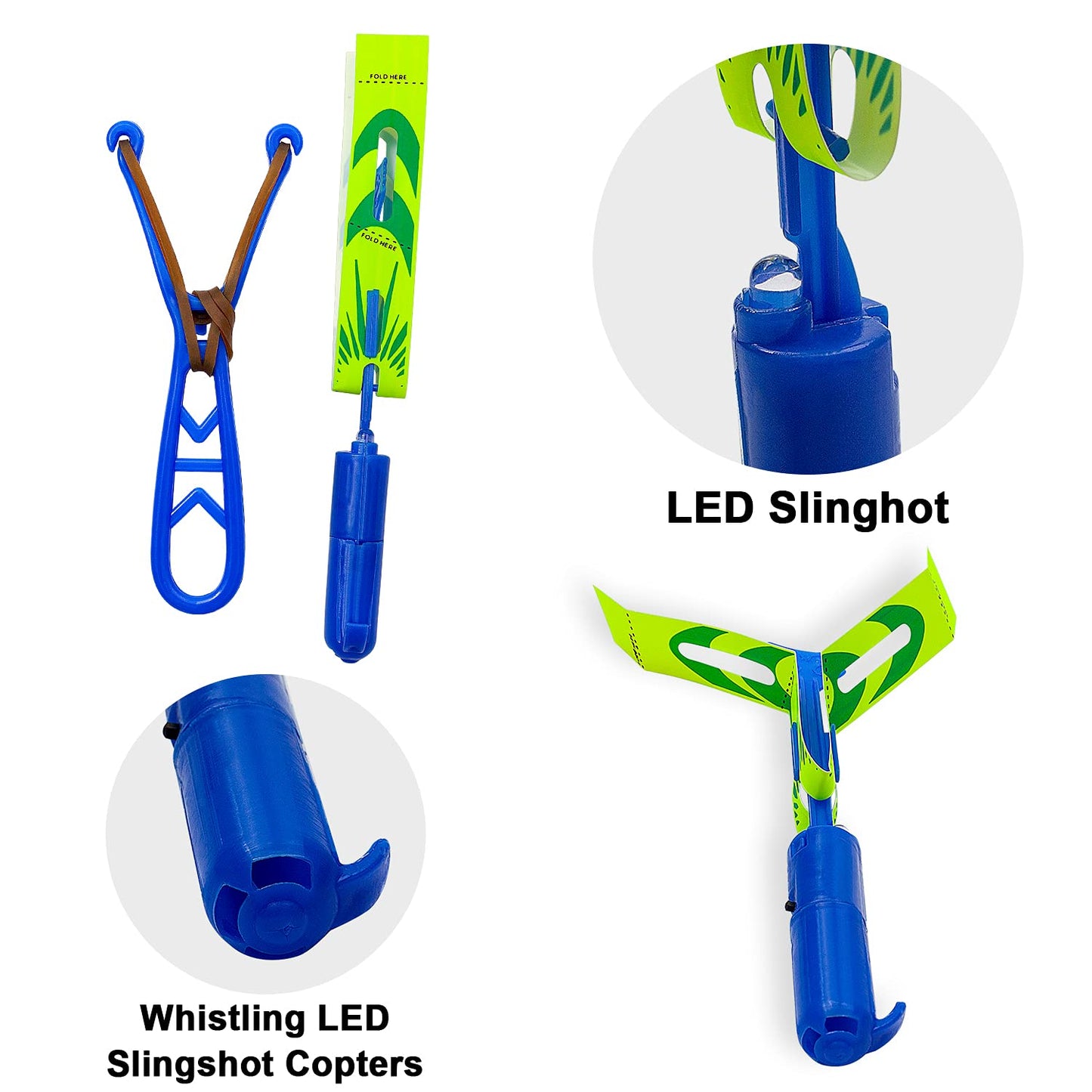 Slingshot Flying with LED Lights Glow The Dark Party,12 Launchers + 12 LED Helicopters,Slingshot Amazing Arrow Helicopter Glow Supplies for Kids (24 Pieces)
