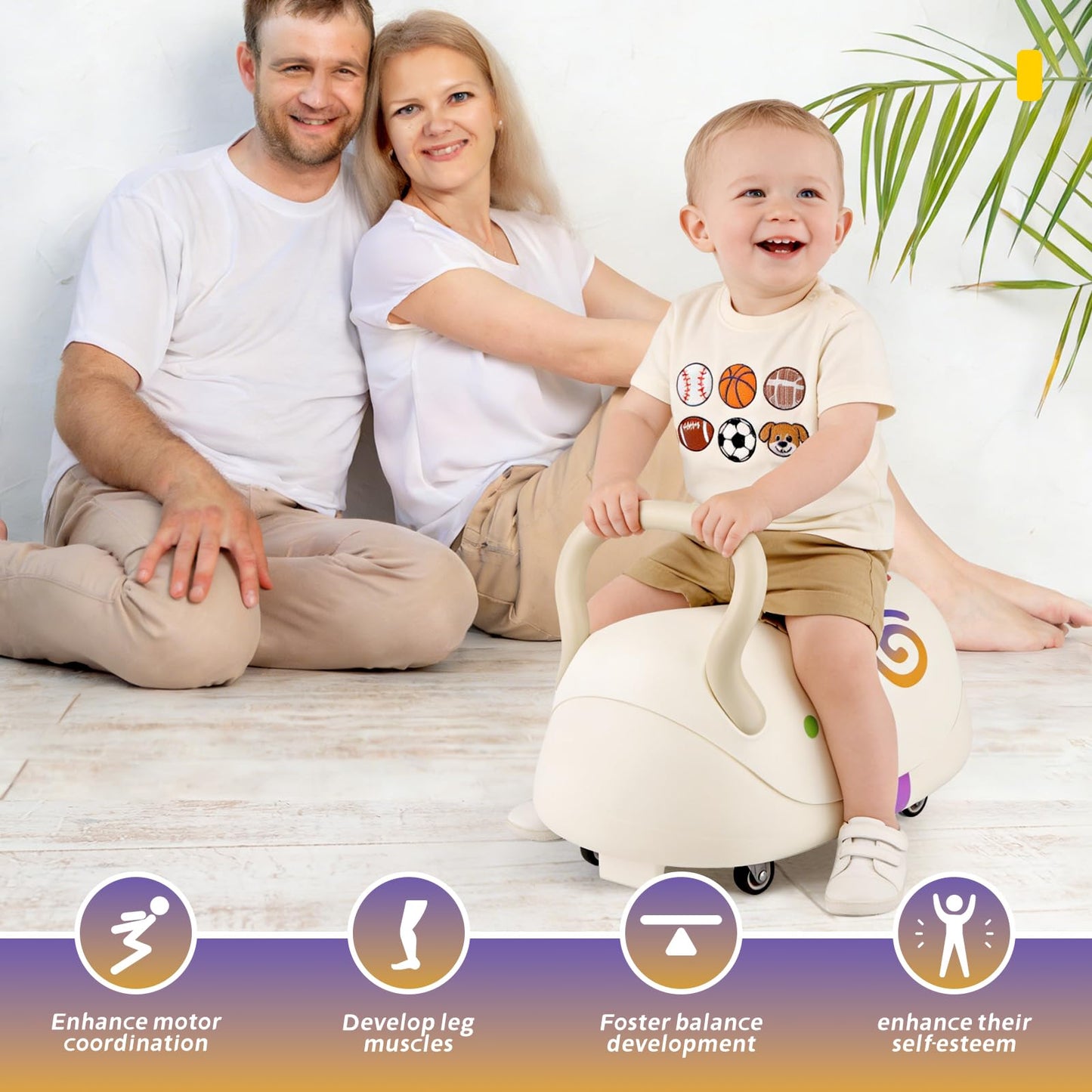Toddler Balance Ride-On Toys, Kids Wiggle Car with Quiet PU Wheels & Anti-Tip Design for Age 1-3