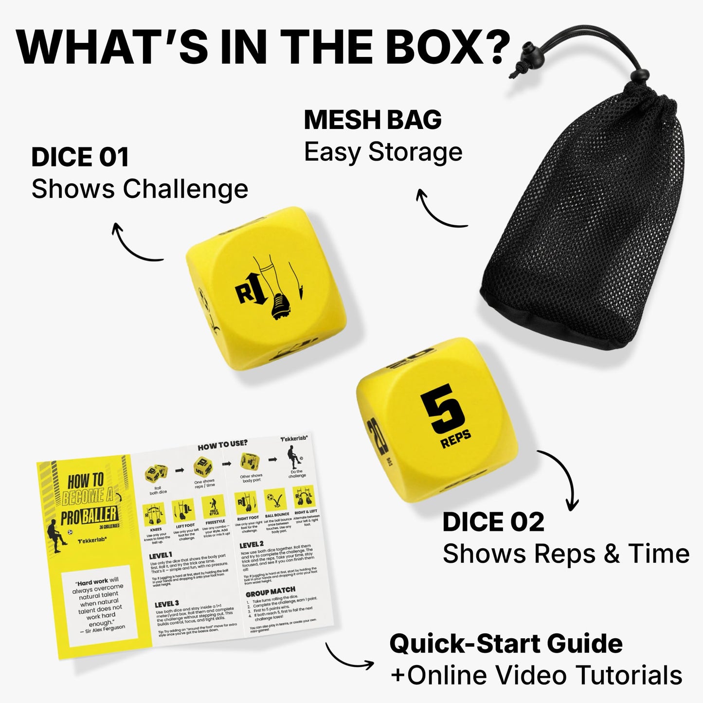Tekkerlab Soccer Kick Up Dice - Soccer Gifts for Boys 8-12 & Girls - Fun Game for All Skill Levels - Boosts Touch, Agility & Coordination - Training Equipment & Accessories