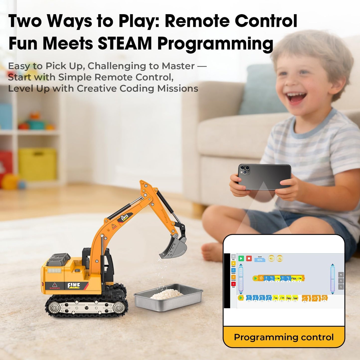DAOGU Remote Control Excavator Toy,1:64 mini RC Construction Vehicle Toys, STEM Tools for Learning Programming for Boys 3 4 5 6 7 8-12 Year Old Kids Christmas Birthday Gift (mini Excavator)
