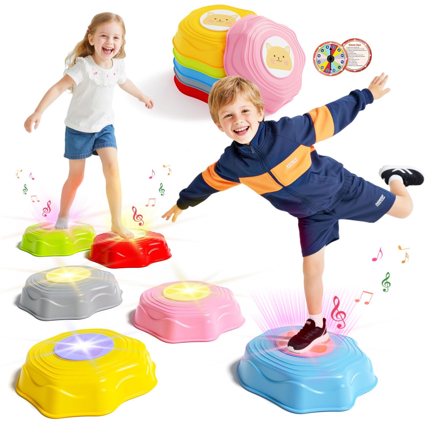 SS Stepping Stones for Kids - 6Pcs Balance Stones Kit with Interactive Light & Music, Indoor/Outdoor Sensory Toys for Ages 3-12, Perfect Christmas, Children's Day & Birthday Gift for Boys & Girls