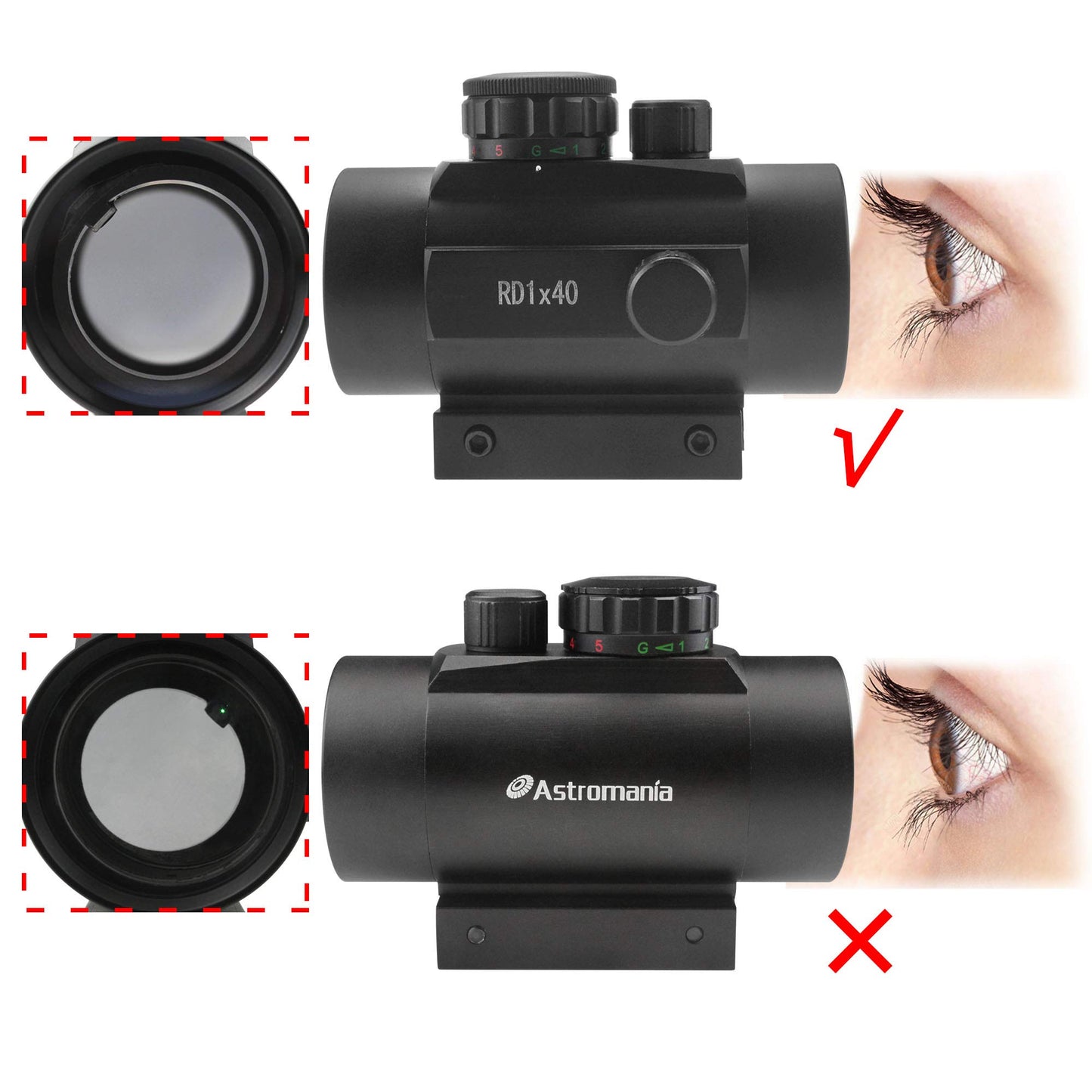 Astromania 1X40RD Reflex Red Green Dot Sight Lighted Scope Mount to fix to a DSLR Camera Flash Type Connection