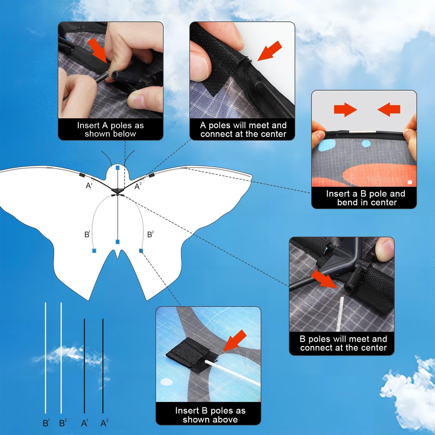 TOY Life 2 Pack Butterfly Kites for Kids Age 4-8 Boys, Beach Kites for Kids Age 8-12, Kites for Adult Easy to Fly, Large Kites for Kids Age 3-5, Rainbow Kites, Kids Kites Easy to Fly, Kids Outdoor Toy