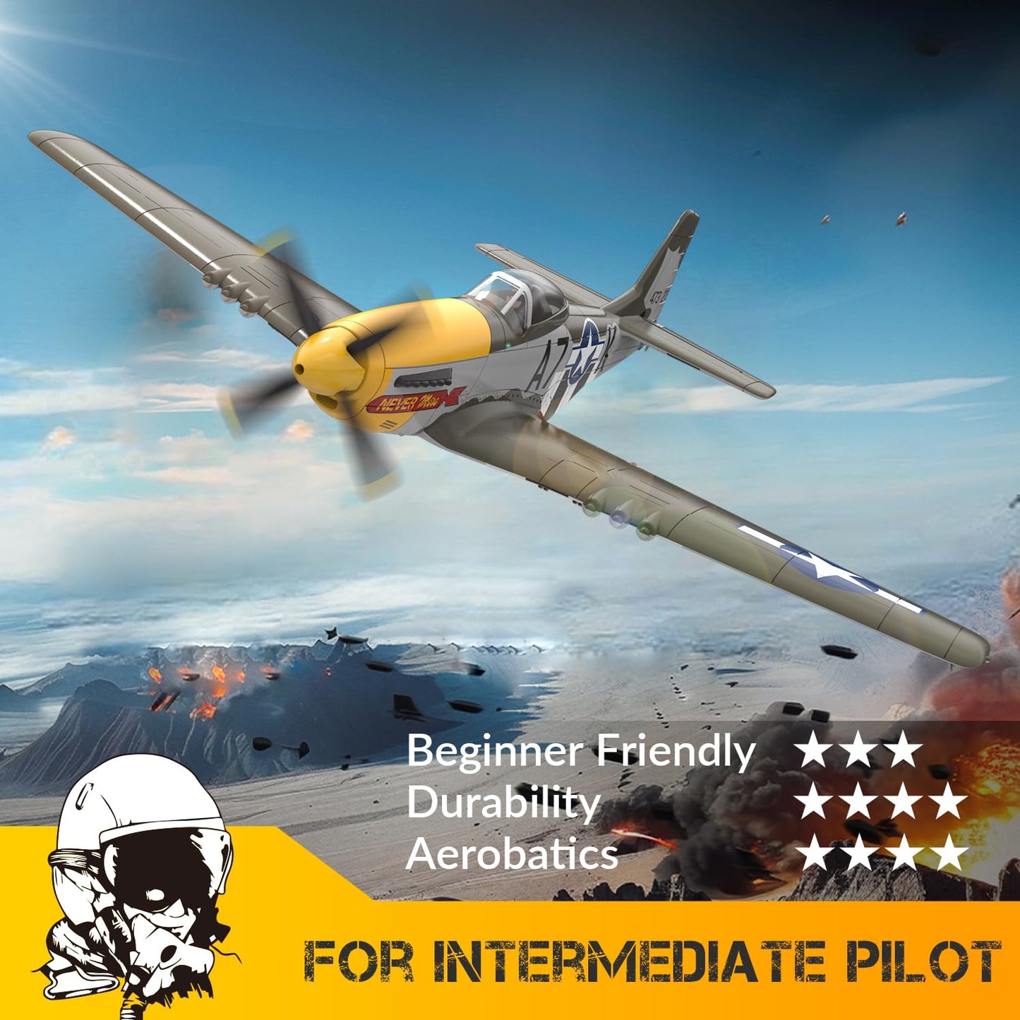 volantexrc Brushless 4CH RC Plane P51D Mustang 500mm Remote Control Airplane Fighter RTF with 6-Axis Gyro, 3 Modes & Aerobatics, 2.4GHz Radio Controlled Aircraft for Beginners & Adults