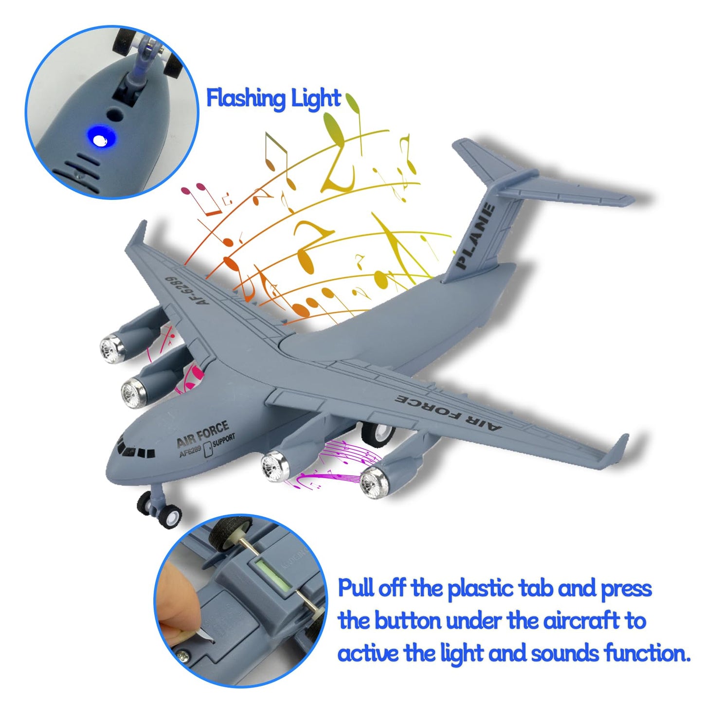 OTONOPI 8.3 Inches Diecast Plane Model Airplane with Army Man Pull Back and Let Go C17 6289 Alloy Transportation Aircraft Military Airbus with Lights and Sounds Toy Gift for Boys and Girls Age 3+