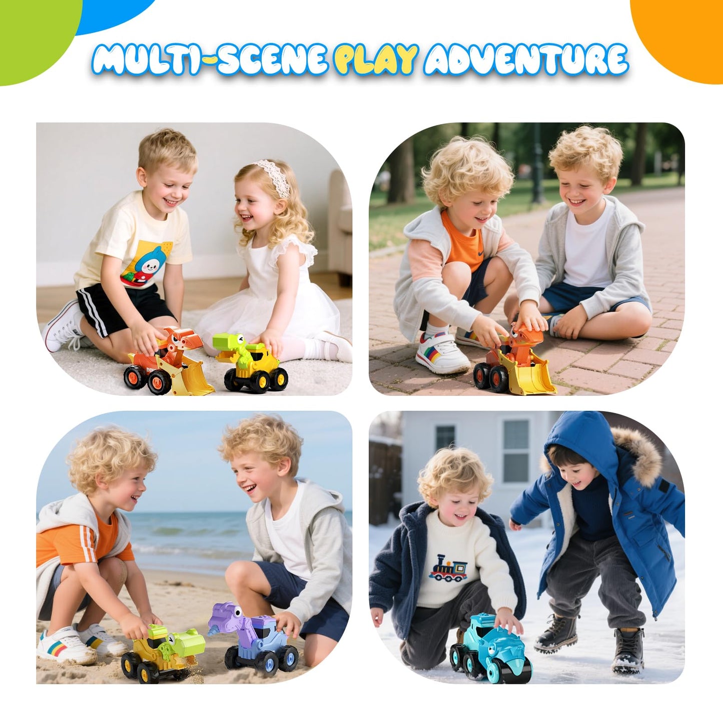 Dimoarch Construction Toys for 2 3 4 5 Year Old Boy Kids Toddlers, Press and Go Dino Truck Construction Vehicle Toys Sandbox Excavator Toys Boy Birthday Gifts