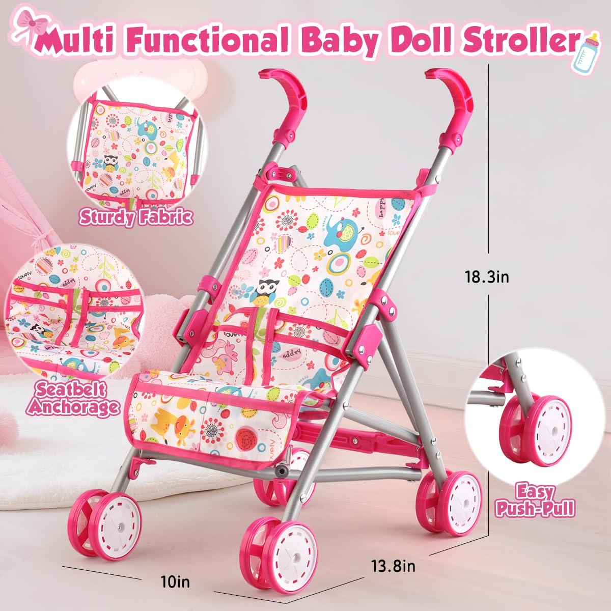 YIYBM Baby Doll with Stroller Set with 12.5" Baby Dolls, Handbag, 2 Sets Doll Clothes and 16 PCS Doll Accessories. Baby Stroller Toys for Toddler Girls Kids Ages 3-5 4-6 for Pretend Play.