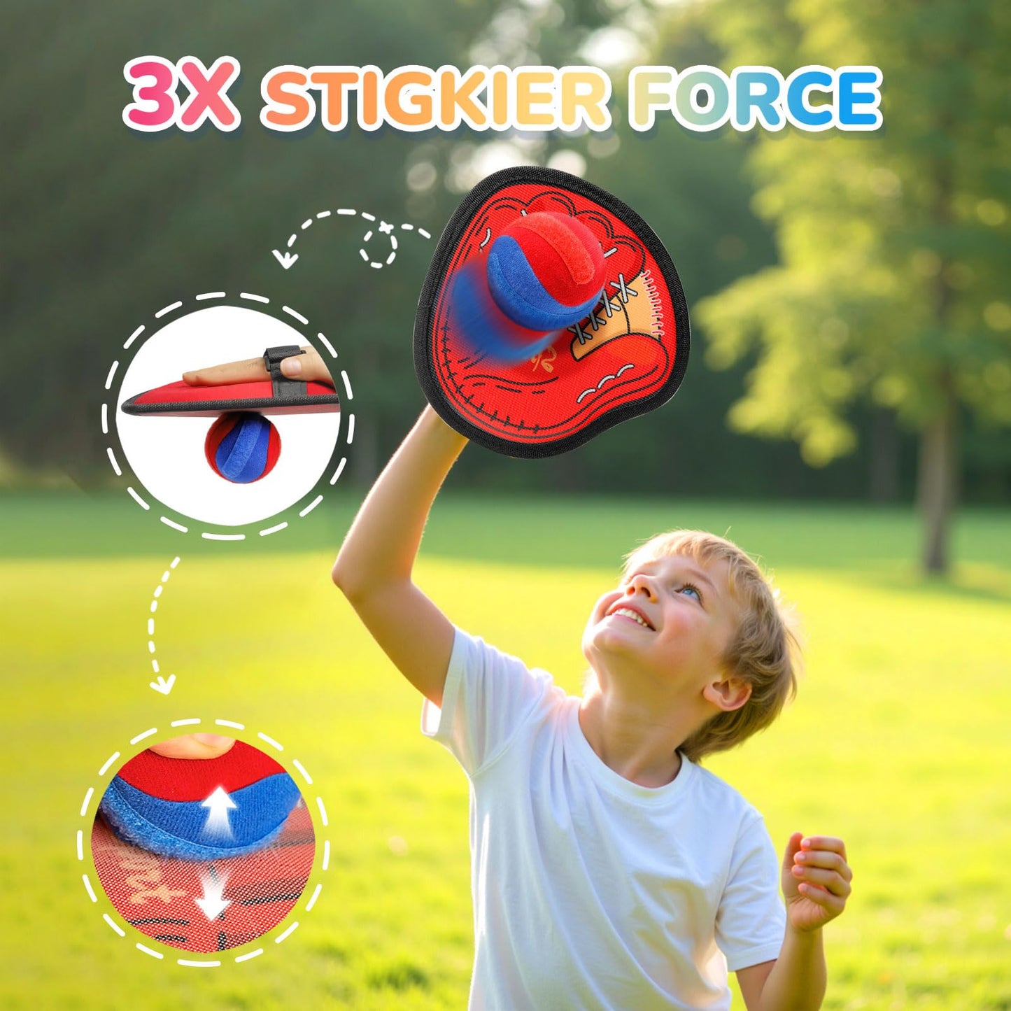 DISHIO Toss and Catch Ball Game Outdoor, 2PCS Outdoor Games Yard Games Beach Toys Pool Toddler Baseball Glove & Catch Ball Toys Birthday Gift for Ages 3 4 5 6 7 8-12 Year Old Boys Girl