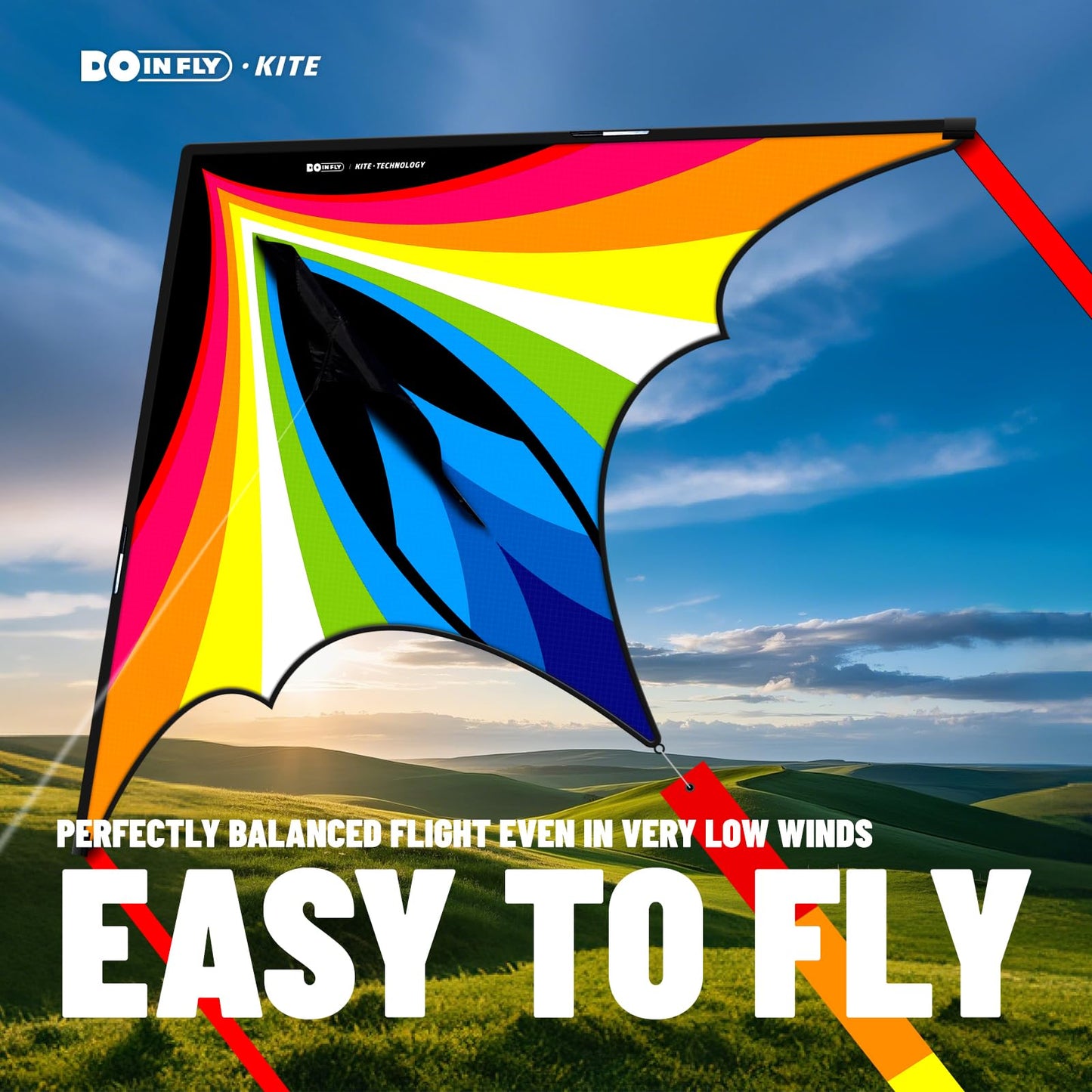 Doinfly Triangular-Shaped Kite - Easy to Control, with an Eye-catching Design, it is Perfect for Outdoor Entertainment and Suitable for Beginners to use. (Charger Delta Kite -Rainbow, 1.4m)