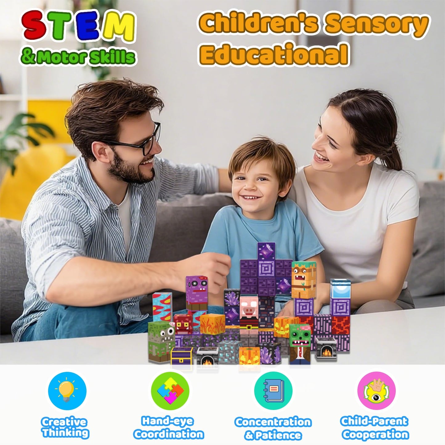 SSAWER 100 PCS Magnetic Blocks - Magnetic Building Blocks Toys for Kids, Stacking Magnets for Kids, STEM Sensory Toys, Christmas Birthday Gifts for Boys and Girls Ages 3+ Years Old